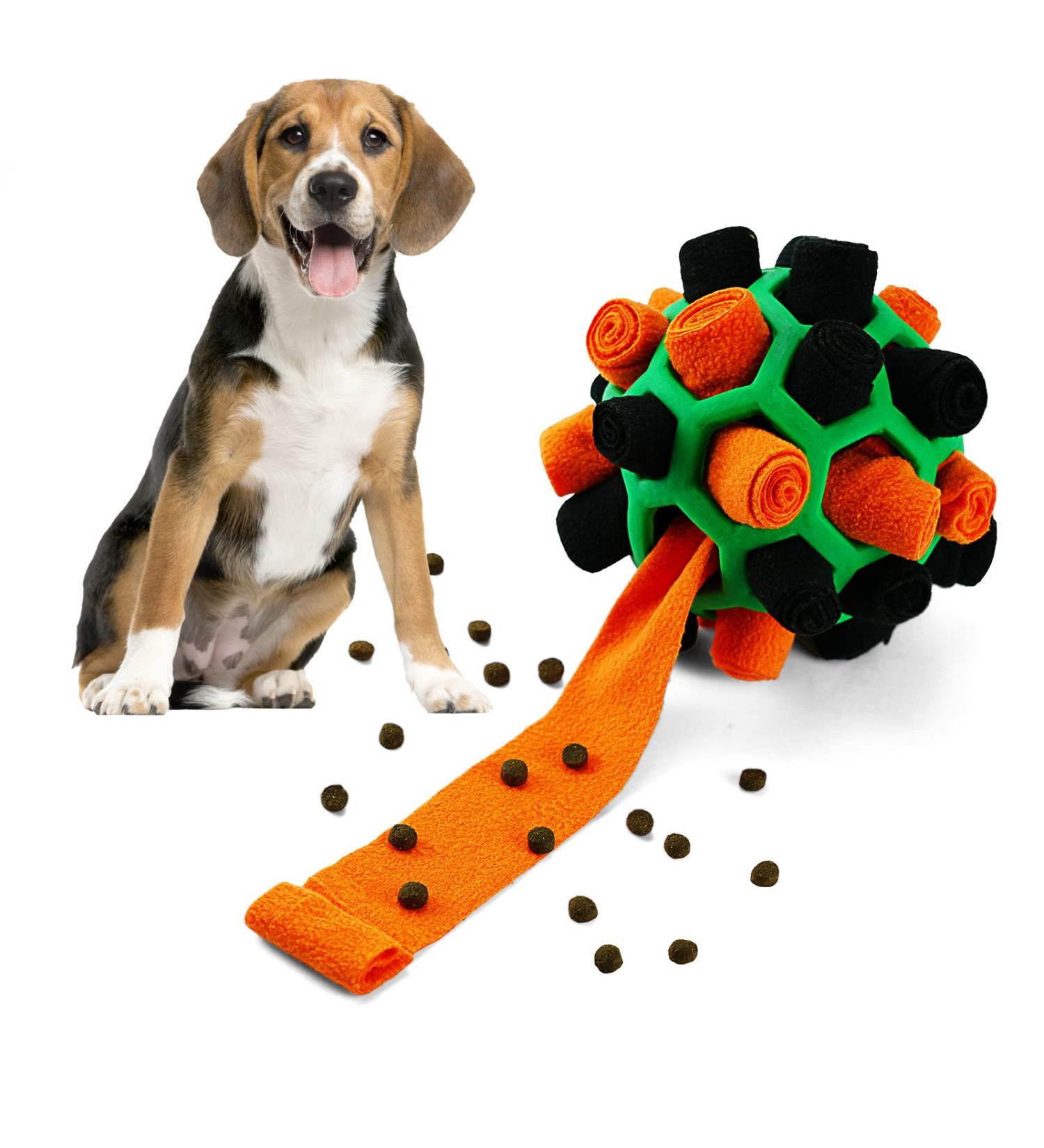 Larimu Sniffing Ball for Dogs | Interactive Portable Toy for Small & Medium Dogs - Orange & Black Red & Green - Buy Online on GoSupps.com