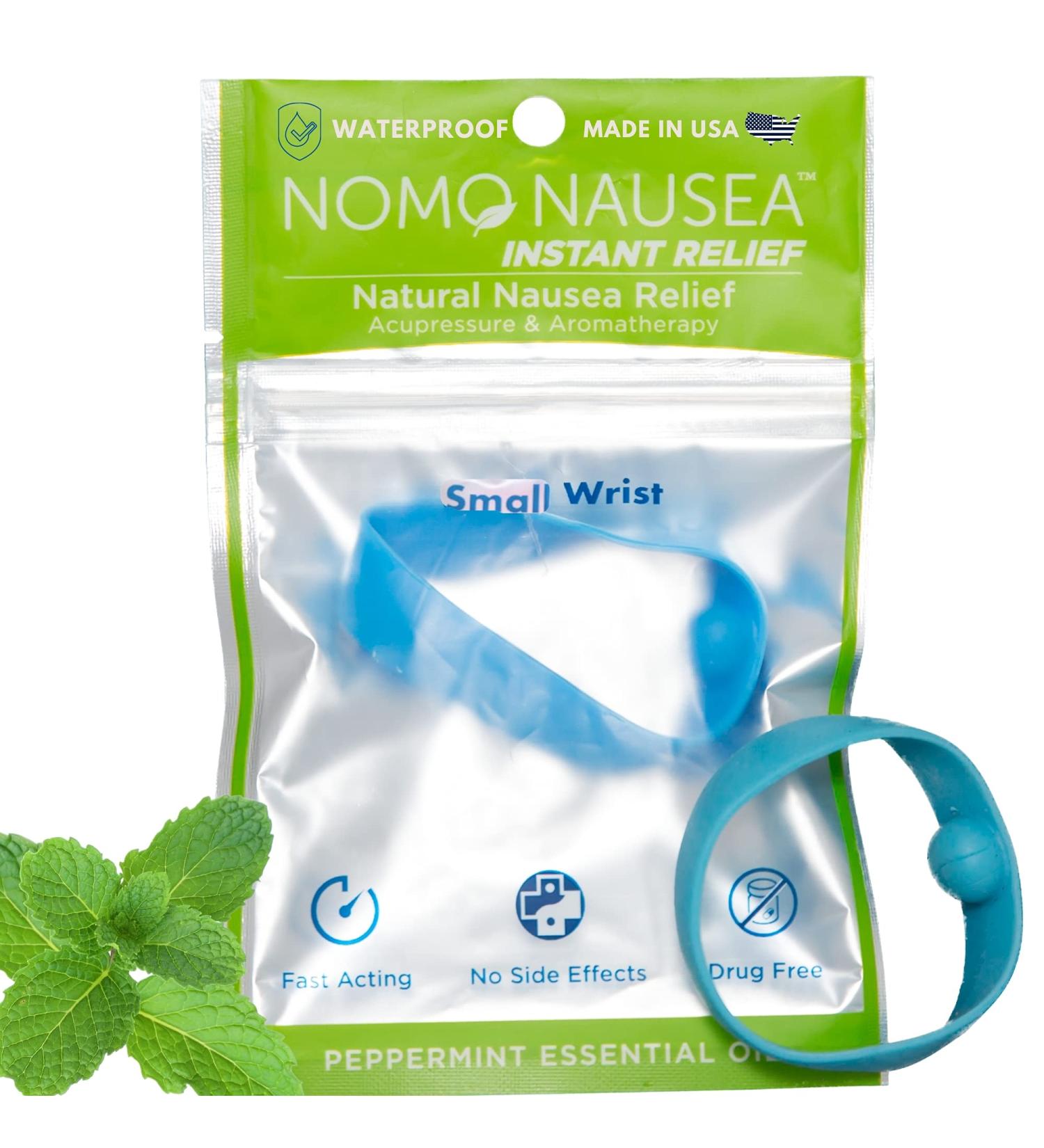 NoMo Nausea Band Blue - Instant Relief from Nausea with Peppermint Oils - Acupressure & Aromatherapy for Morning Sickness, Motion Sickness, Hangover & Pregnancy - Waterproof & Small - Buy Online on GoSupps.com