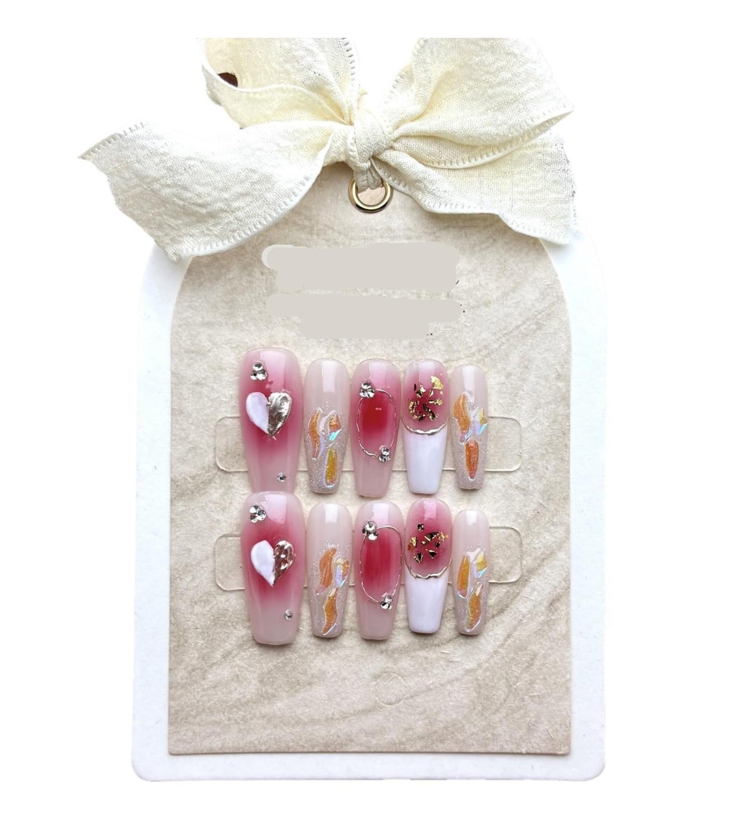 New Handmade Wearing nail powder blusher aurora drill halo dye removable nail patch false nails 10pcs (Size : XS)