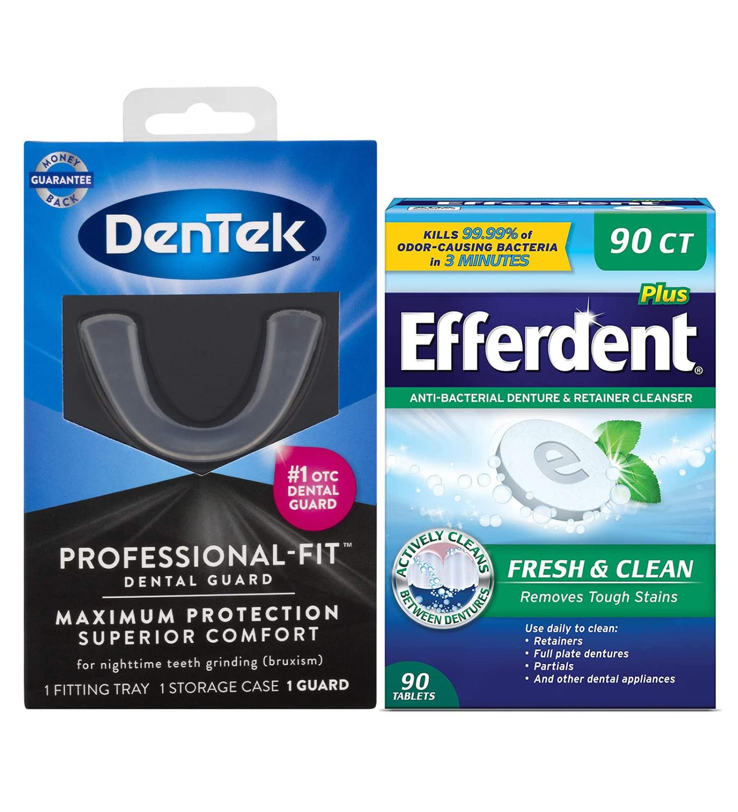 DenTek Professional-Fit  Maximum Protection Dental Guard for Teeth Grinding and Efferdent Anti-Bacterial Cleanser Tablet  90ct Guard + 90ct Cleanser Tablets - Buy Online on GoSupps.com