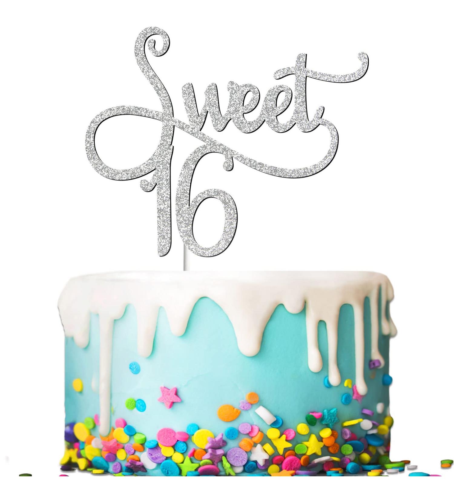 Tenhaisi Sliver Glittery Sweet 16 Cake Topper Happy 16 Birthday Party Supplies Sweet 16 Wedding Anniversary Party Decorations Cheers to 16 Party Supplies - Buy Online on GoSupps.com