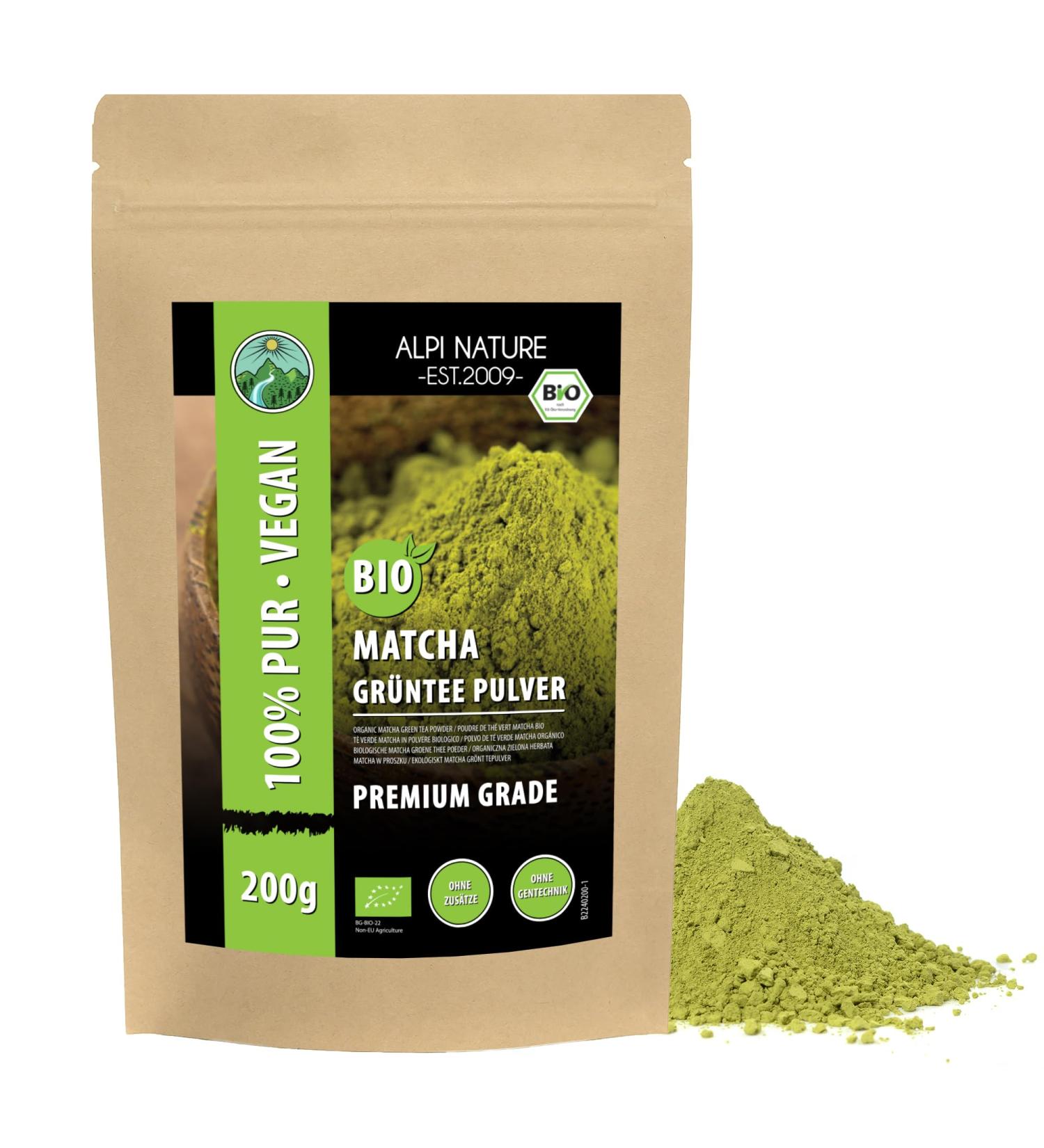 Organic Matcha Powder (200g 7oz) Matcha Green Tea Premium Grade Dried and Ground Matcha Leaves from organic cultivation 100% natural and vegan without additives 200 GR - Buy Online on GoSupps.com