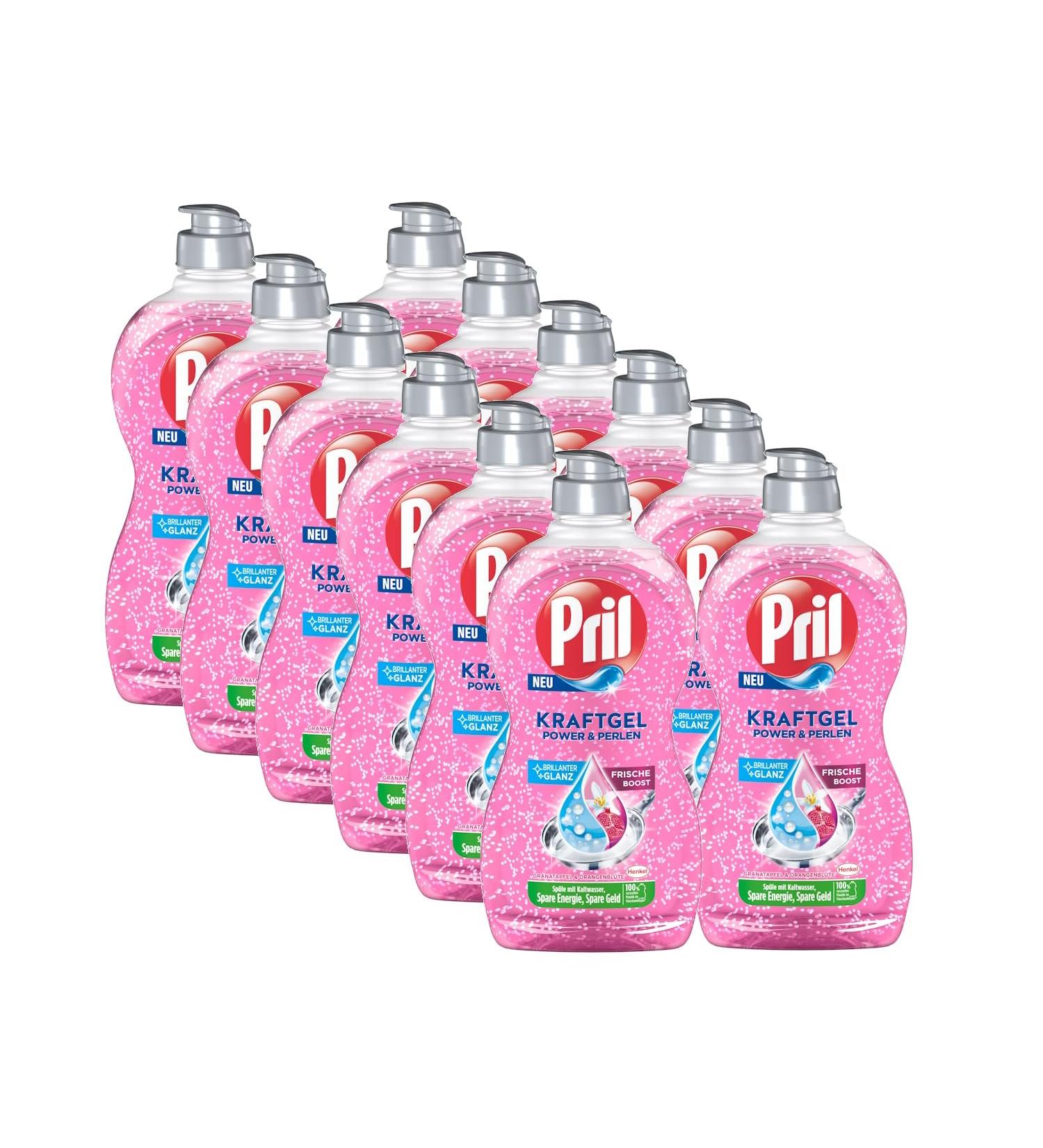 Pril Kraft Gel Power & Pearls - 12x450ml Hand Dishwashing Detergent for High Fat Resolution Brilliant Shine & Fresh Boost - Buy Online on GoSupps.com