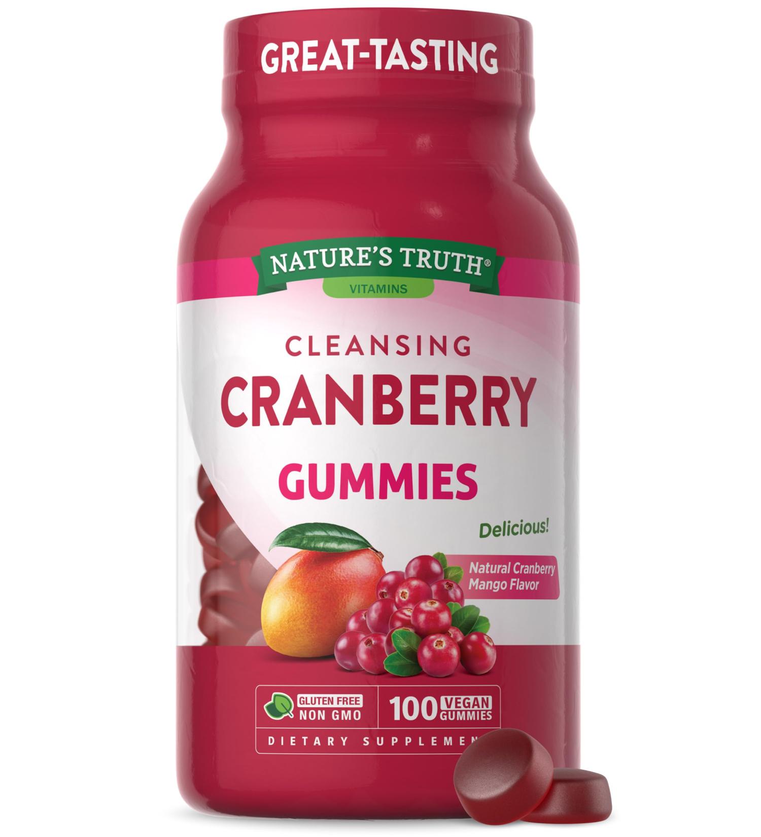 Nature's Truth Cranberry Gummies - 100 Vegan Gummies, Natural Cranberry Mango Flavor - Vegan, Non-GMO, Gluten Free - Buy Online on GoSupps.com