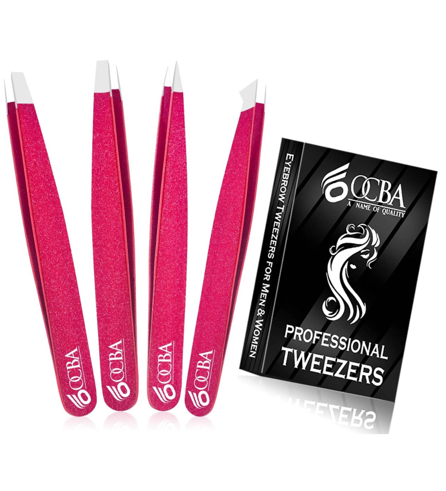 OCBA 4-Pack Pink Eyebrow Tweezers for Women & Men | Precision Stainless Steel Hair Removal Tools - Buy Online on GoSupps.com