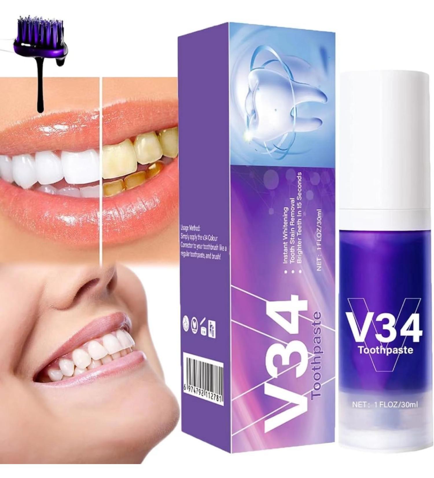 Purple Teeth Whitening Toothpaste V34 Toothpaste Orthodontic Toothpaste V34 Purple Orthodontic Toothpaste Teeth Whitening Toothpaste Removes Stains - Buy Online on GoSupps.com