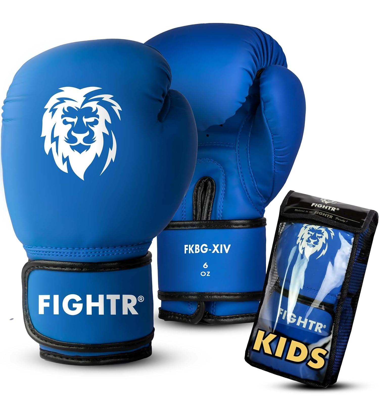 Fightr Children Boxing Gloves - Ultimate Protection for Kids | MMA Muay Thai Kickboxing & Martial Arts | Includes Carry Bag - 04 & 06 oz (Blue) - Buy Online on GoSupps.com