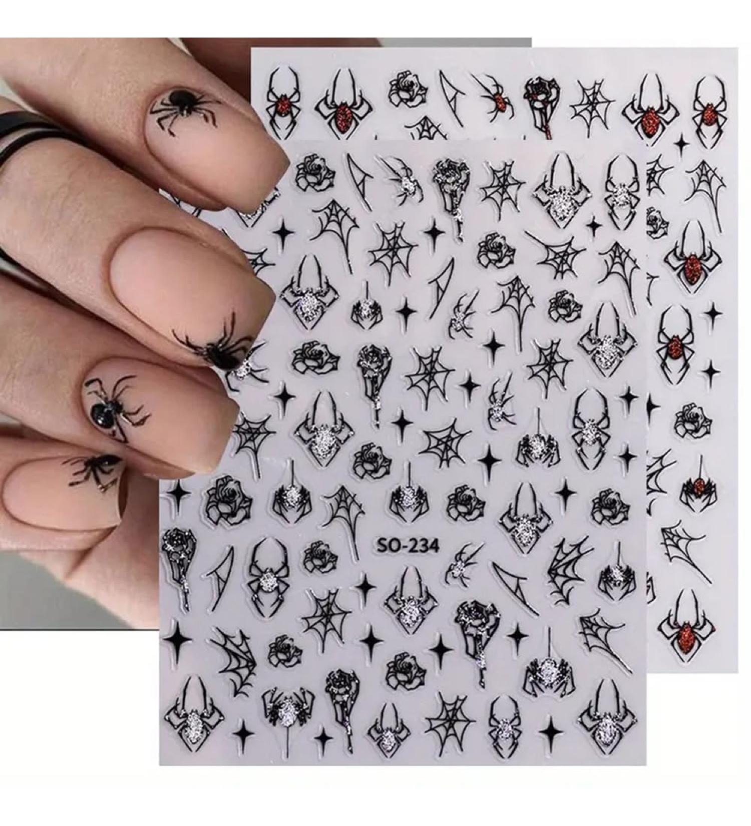 Halloween Nail Stickers | Spider Web & Glitter Designs | 6 Pcs Nail Art Decals for Men & Women | International Shipping - Buy Online on GoSupps.com