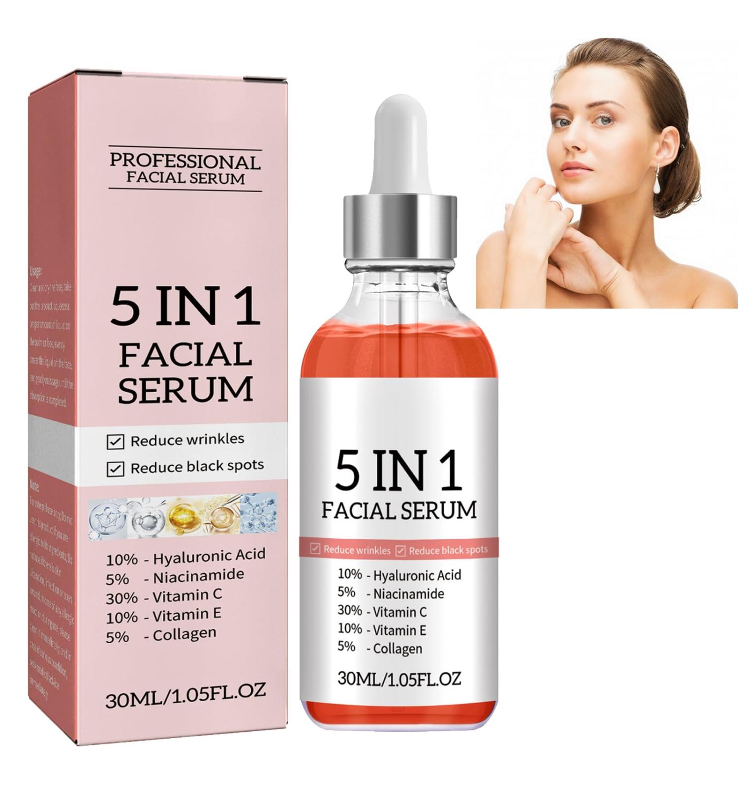 30% Vitamin C Serum for Face Skincare with 10% Hyaluronic Acid &Vitamin E 5 in 1 Facial Serum Hyaluronic Acid 10% For Face Hydrated Anti Aging Facial Brightening Serum for All Skin Types - Buy Online on GoSupps.com
