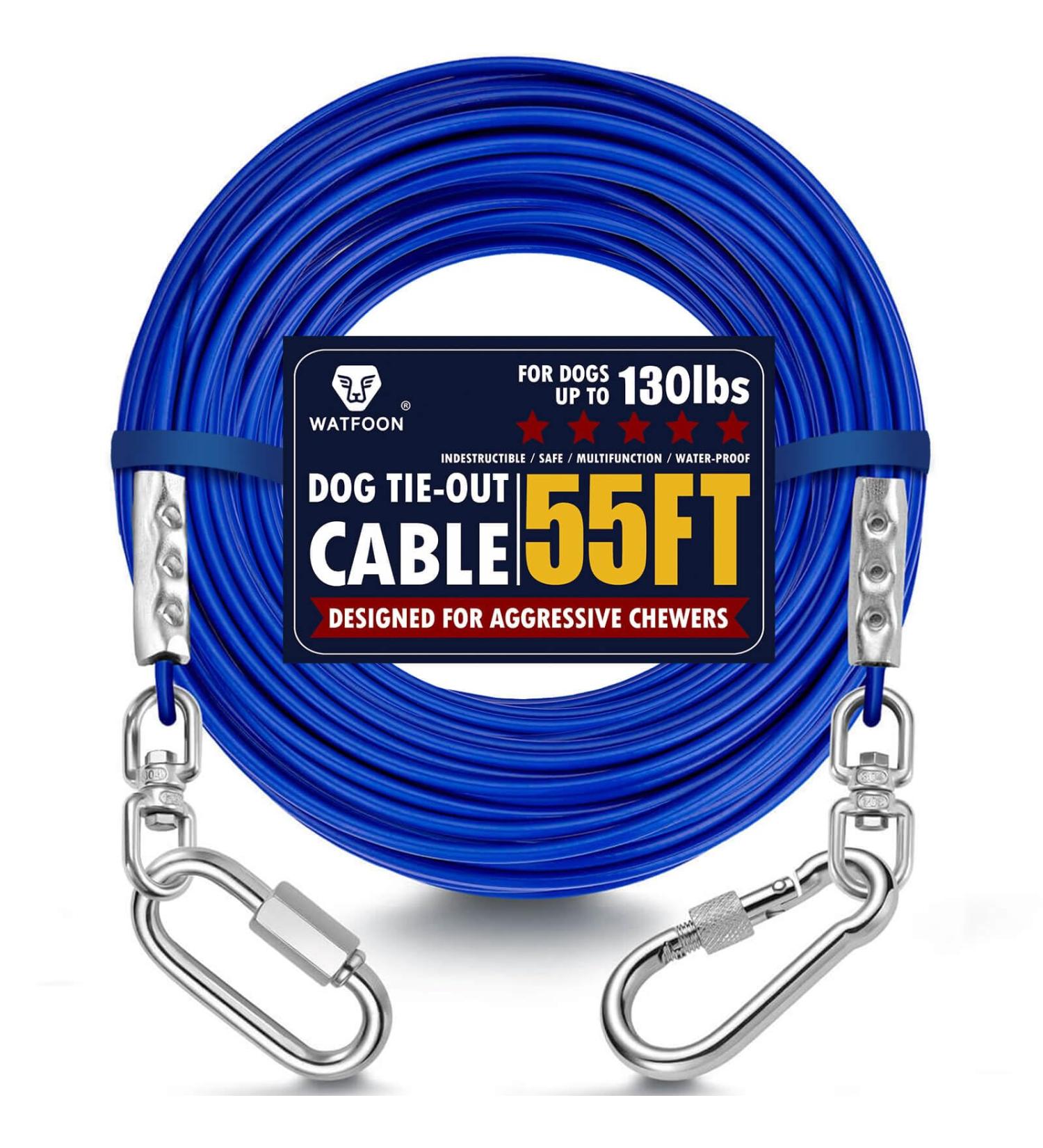 Watfoon Dog Leash 55ft - Durable Steel Cable Runner Long Outdoor Chains for Courtyards & Camping - Available in 10.7m 13.7m 16.8m 19.8m 22.9m (Blue) - Buy Online on GoSupps.com