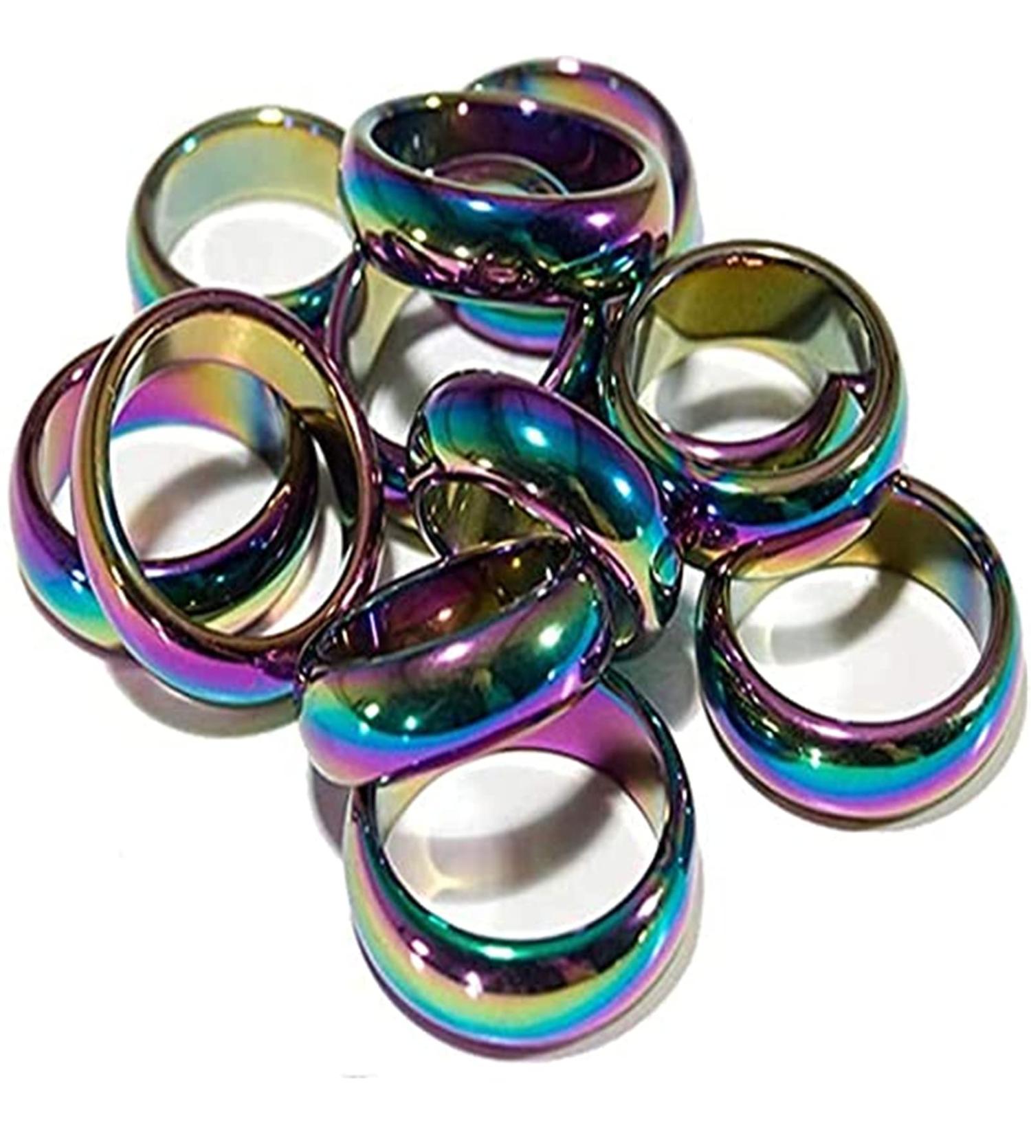 Buy Woasvad 7-Piece Rainbow Hematite Stone Rings Set | Root Chakra Energy Balancing | Negative Energy Absorption | Perfect Gift for Fear Relief | Mixed Size Package - Buy Online on GoSupps.com