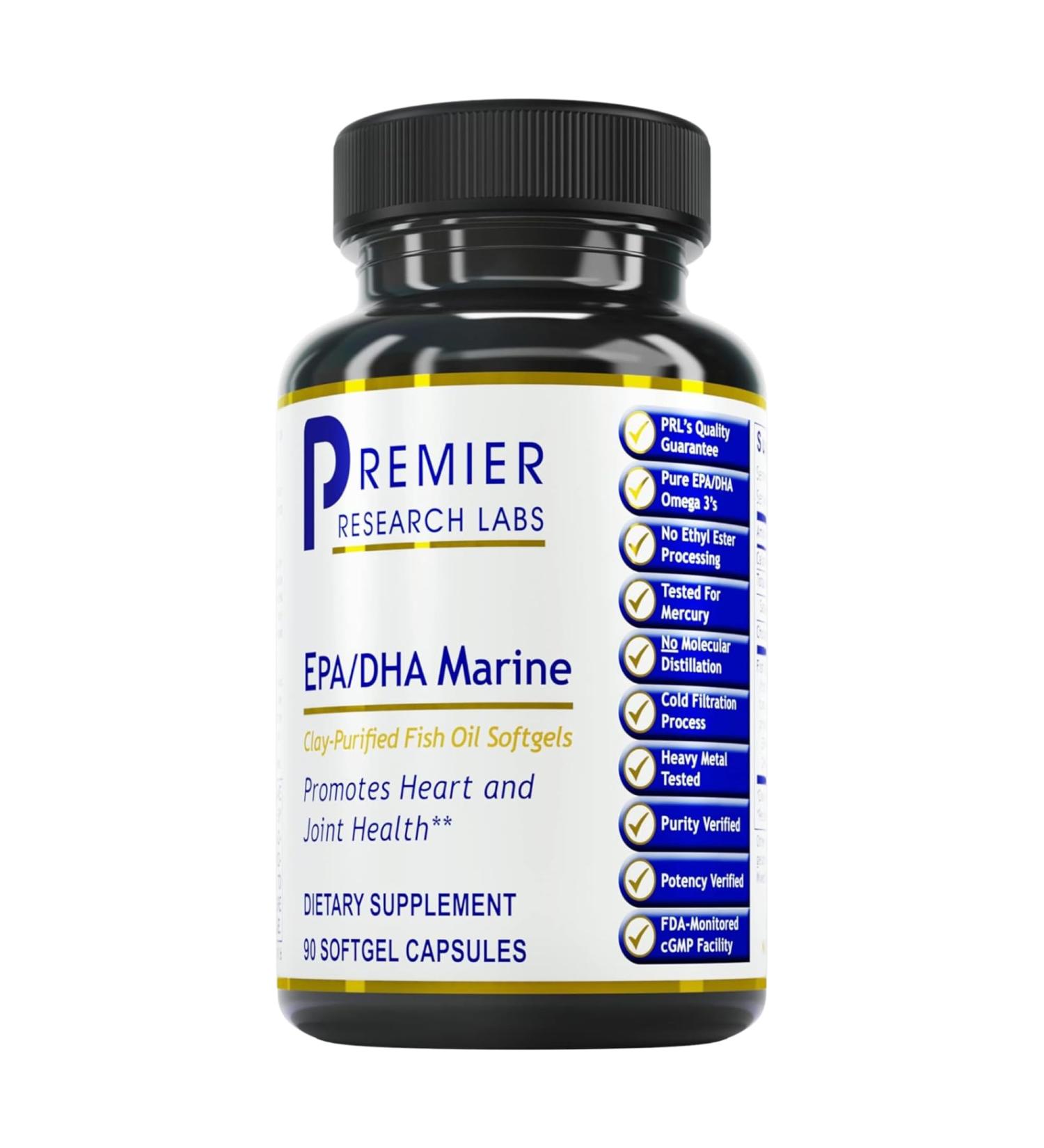 Premier Research Labs EPA DHA Marine Softgels - Omega 3 Fish Oil EPA DHA Omega 3 Supplement Fatty Acids for Women & Men Natural - 90 Softgel Capsules - Buy Online on GoSupps.com