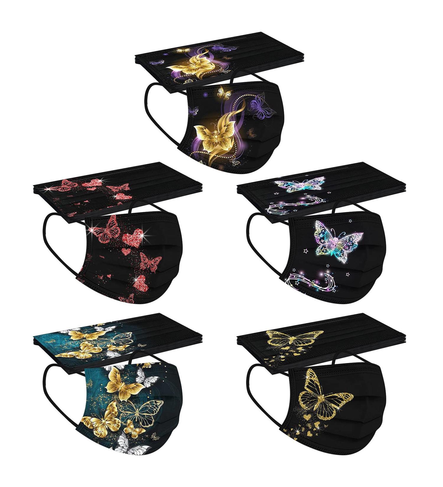 Adults Black Disposable_Face_Masks_Butterflies_Printed_Face_Cover Non-Woven Fabric Comfotable for Outdoor Daily Protction - Buy Online on GoSupps.com