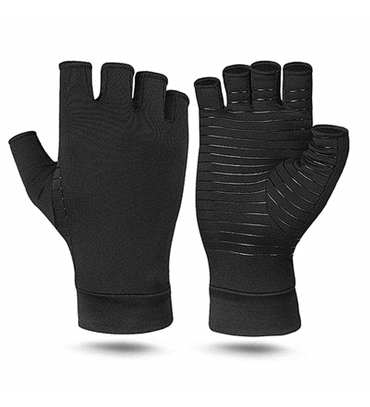 Shop Compression Gloves for Arthritis & Hand Pain Relief | Copper Ion Fiber Anti-Slip | Unisex - Size L Half Finger - Buy Online on GoSupps.com