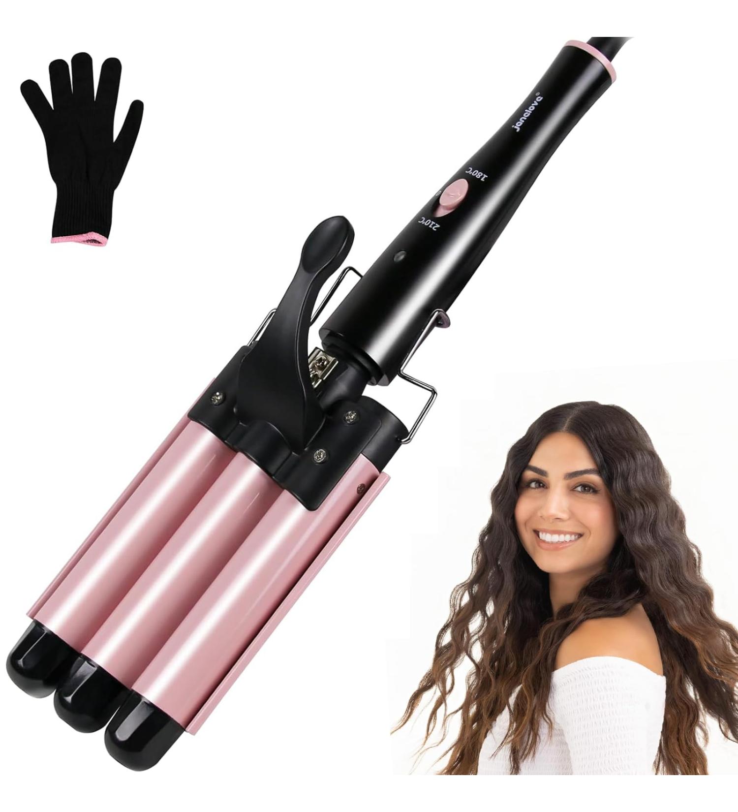 janelove 3 Barrel Hair Waver 25mm Beach Wave Hair Curler with 2 Temperature Adjustments Ceramic Curling Iron with Heat-Resistant Glove for Long Medium Short Hair - Buy Online on GoSupps.com