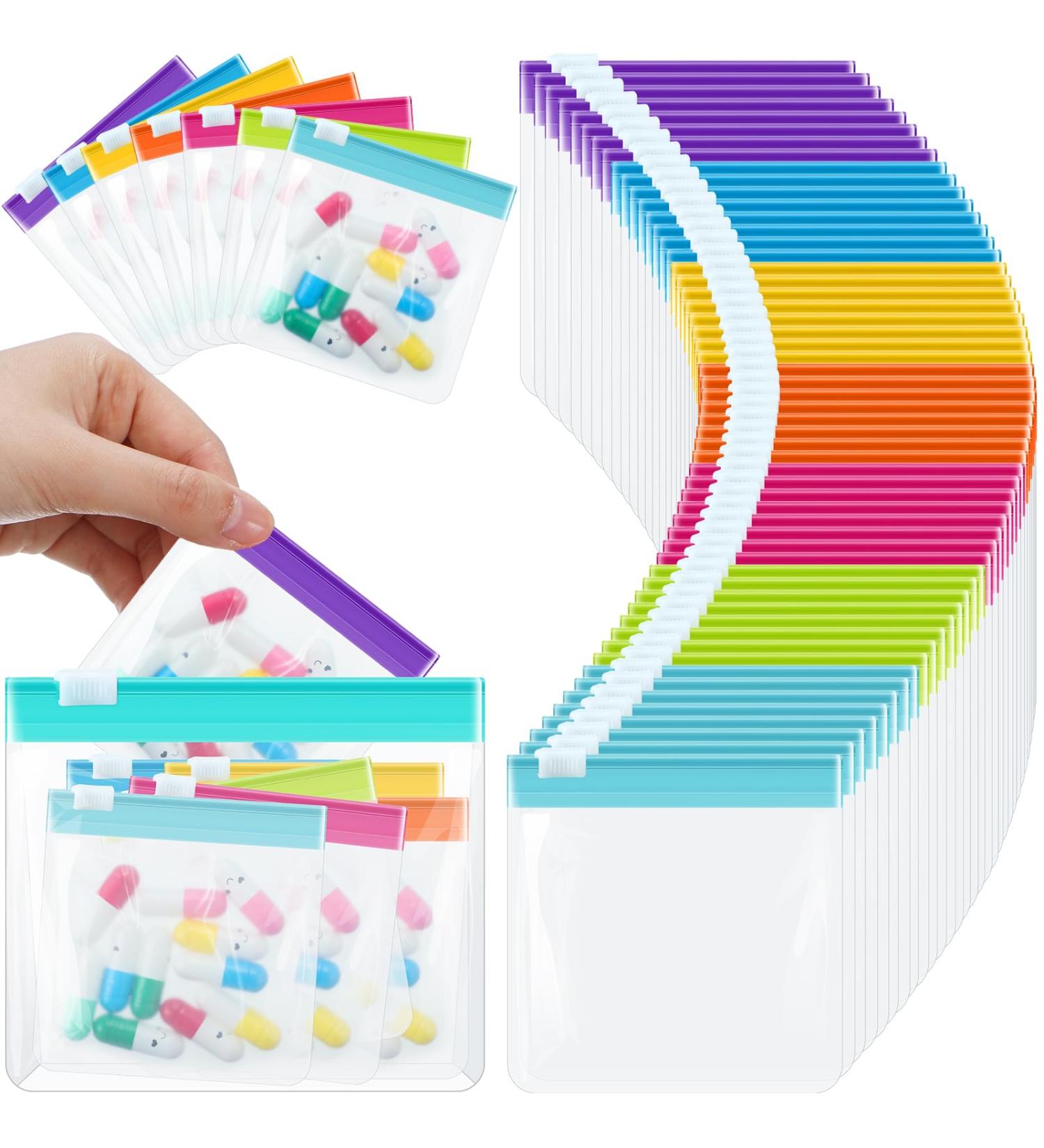 Sherr 56 Pcs Weekly Zippered Pill Pouch Set - Reusable Clear Plastic Travel Medicine Organizer Bags in Candy Colors - Buy Online on GoSupps.com