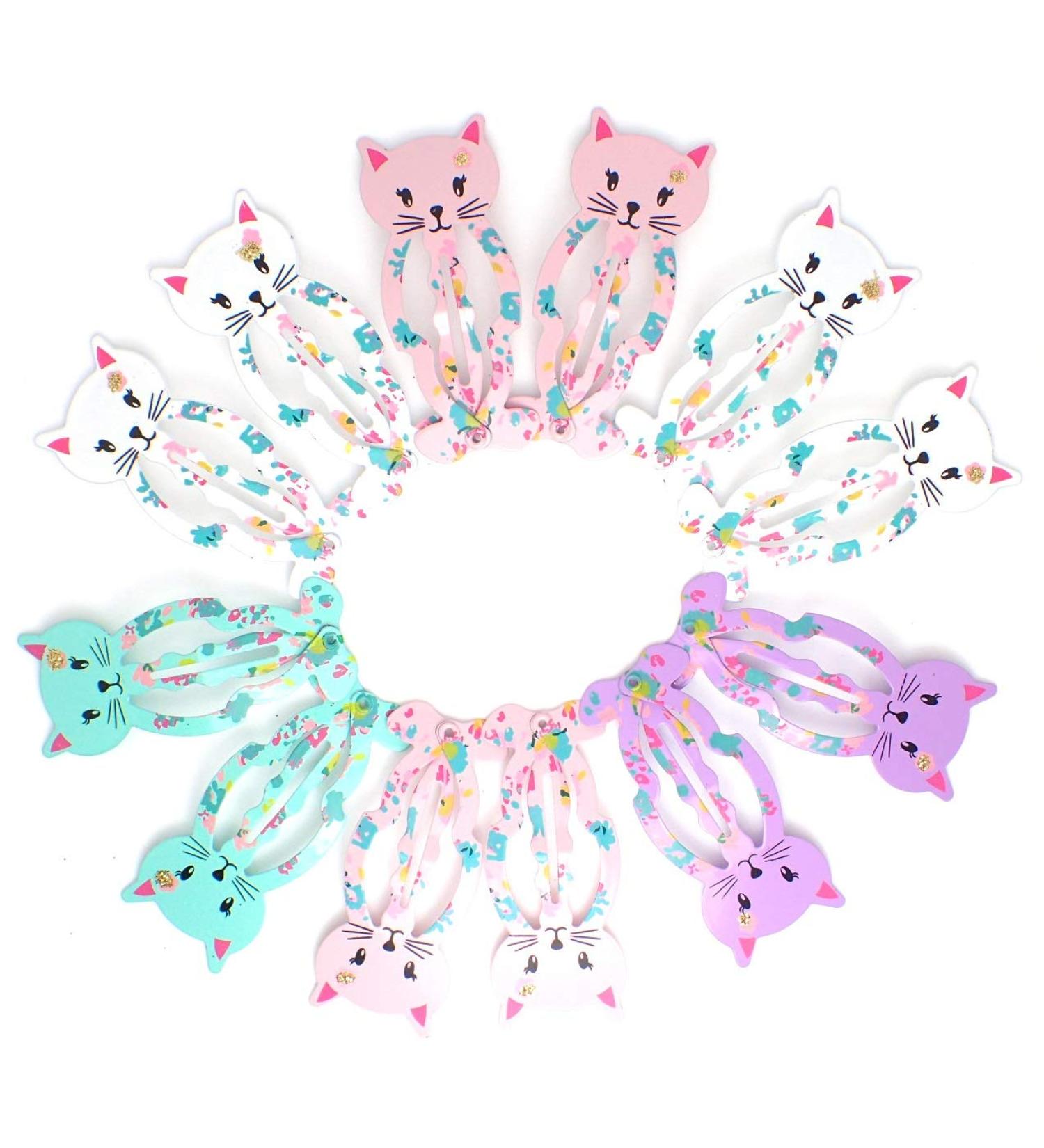 Topkids Accessories Animal Snap Hair Clips for Girls Kids Hair Accessories Small Hair Clips Metal Hair Clips for Styling Baby Hair Clips for Fine Hair Small Girls Hair Accessories (12pc Cats)