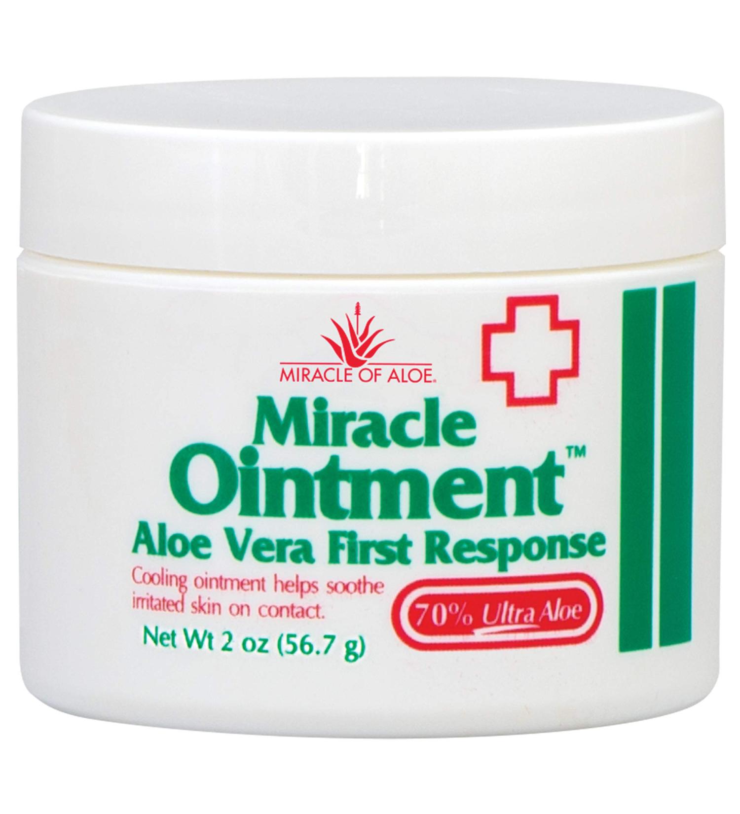 Miracle Ointment | Aloe Vera First Aid Cream with 70% UltraAloe Pure Aloe Vera Gel | 2 ounce jar
