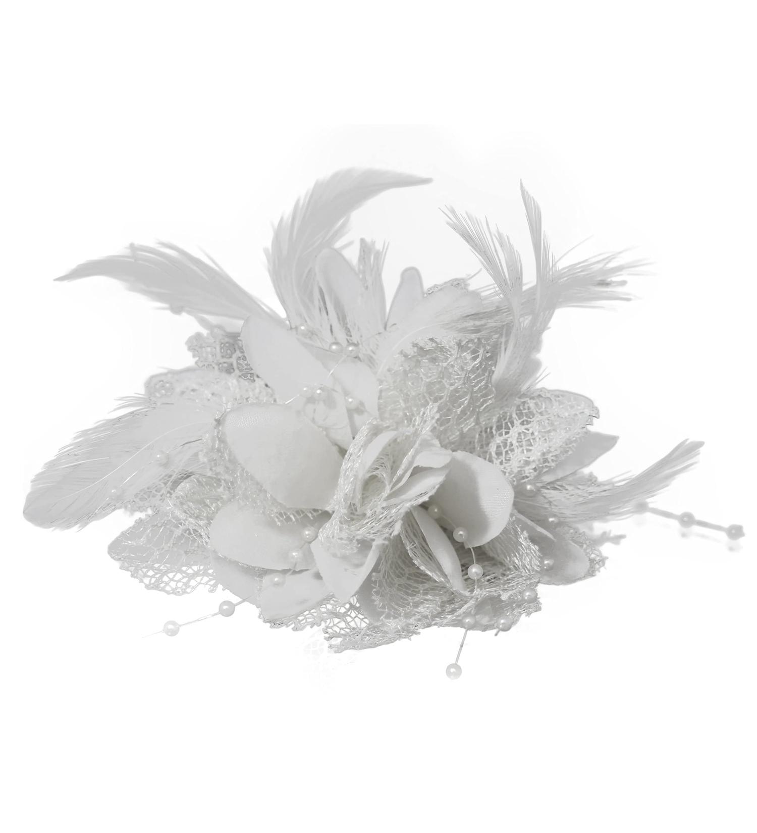 White Flower Feather Bead Corsage Hair Clips Fascinator Set - Buy Online on GoSupps.com
