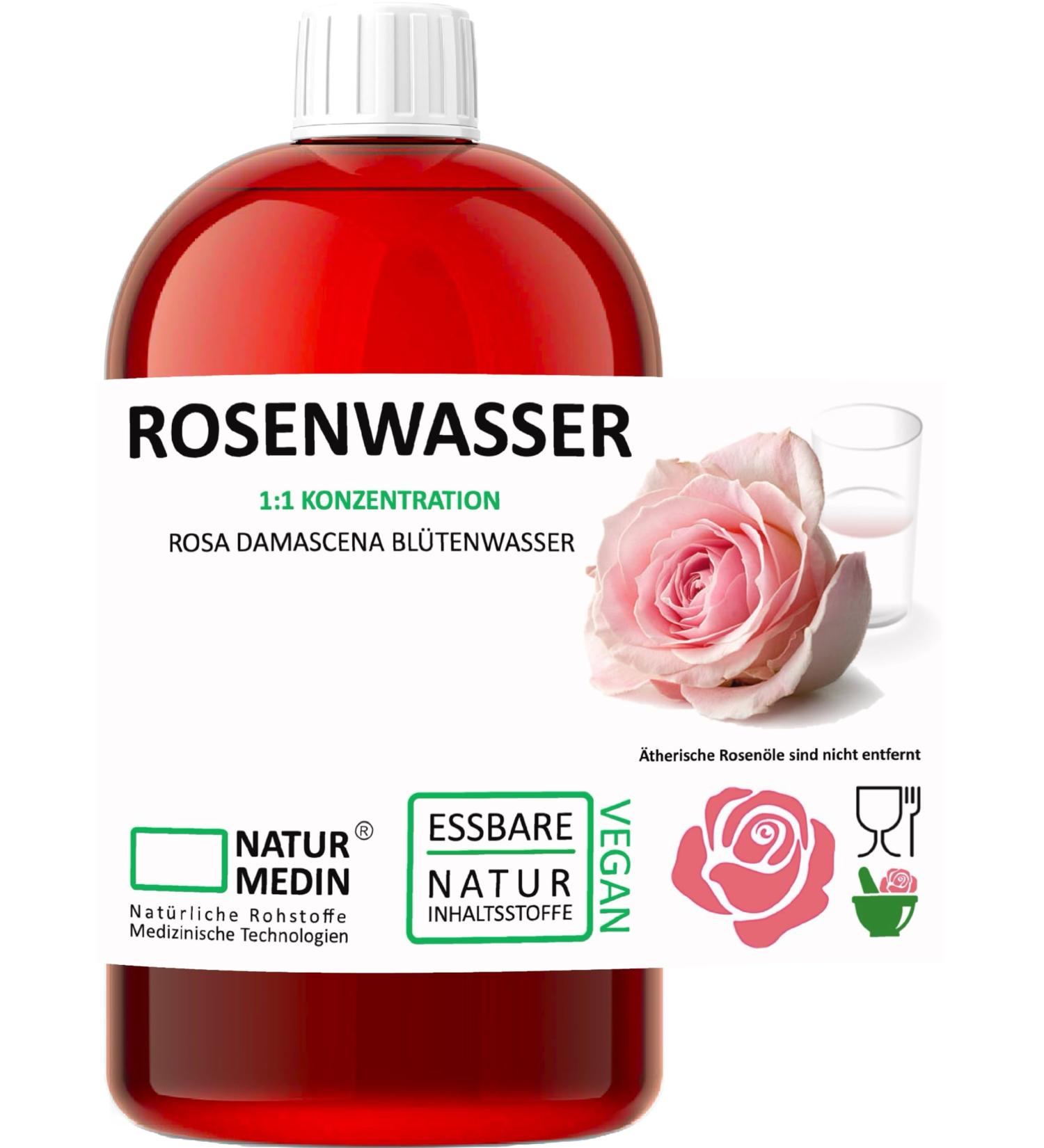 1 000 ml Edible Rose Water Facial Toner - 100% Natural NATURMEDIN | International Shipping Available - Buy Online on GoSupps.com
