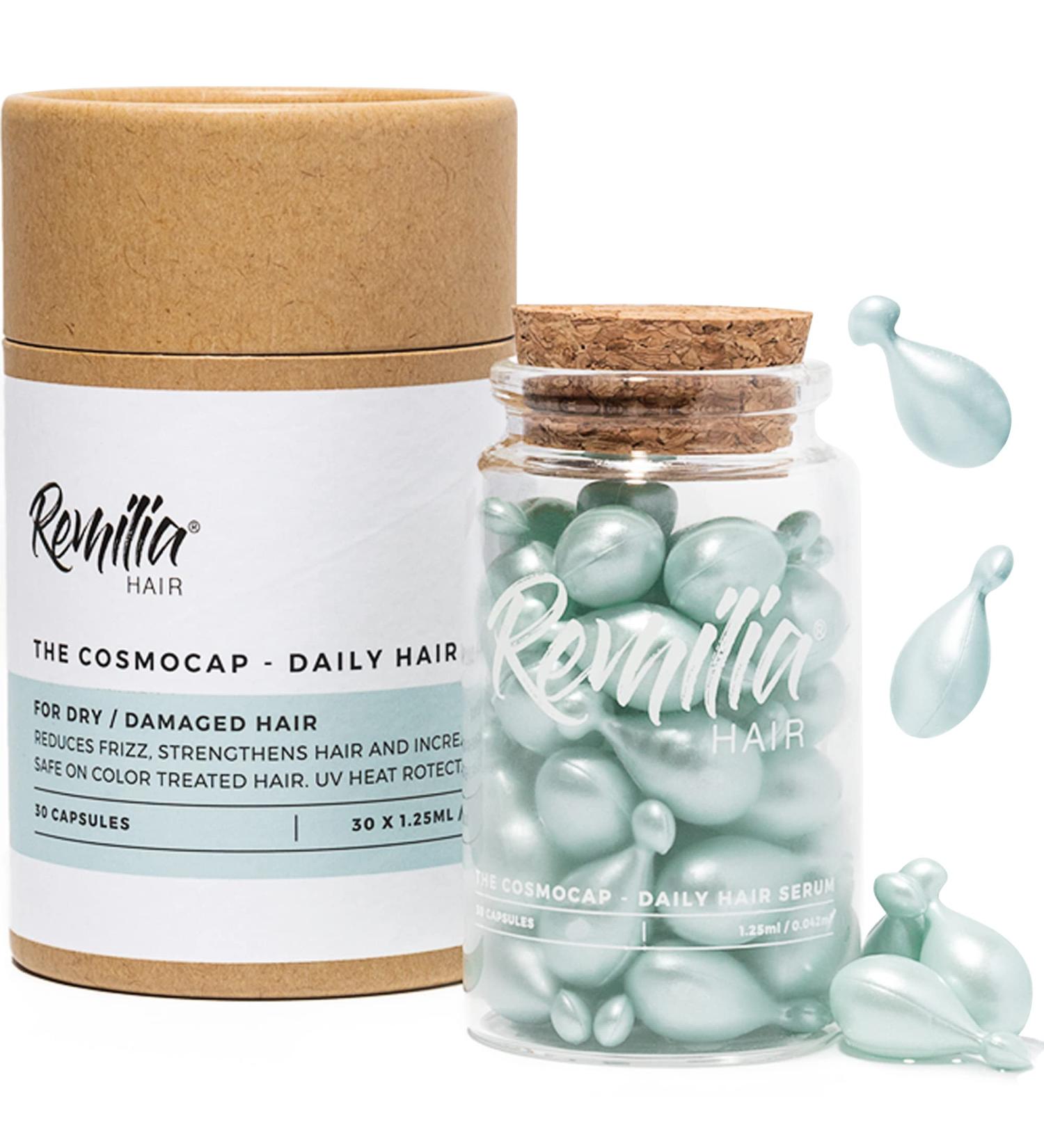 Remilia Hair Keratin Hair Serum Capsules with Amino Acids & Silk Protein - Frizz & Damage Repair Treatment - Color Safe & Heat Protectant Oil - 30-Day Supply - Buy Online on GoSupps.com