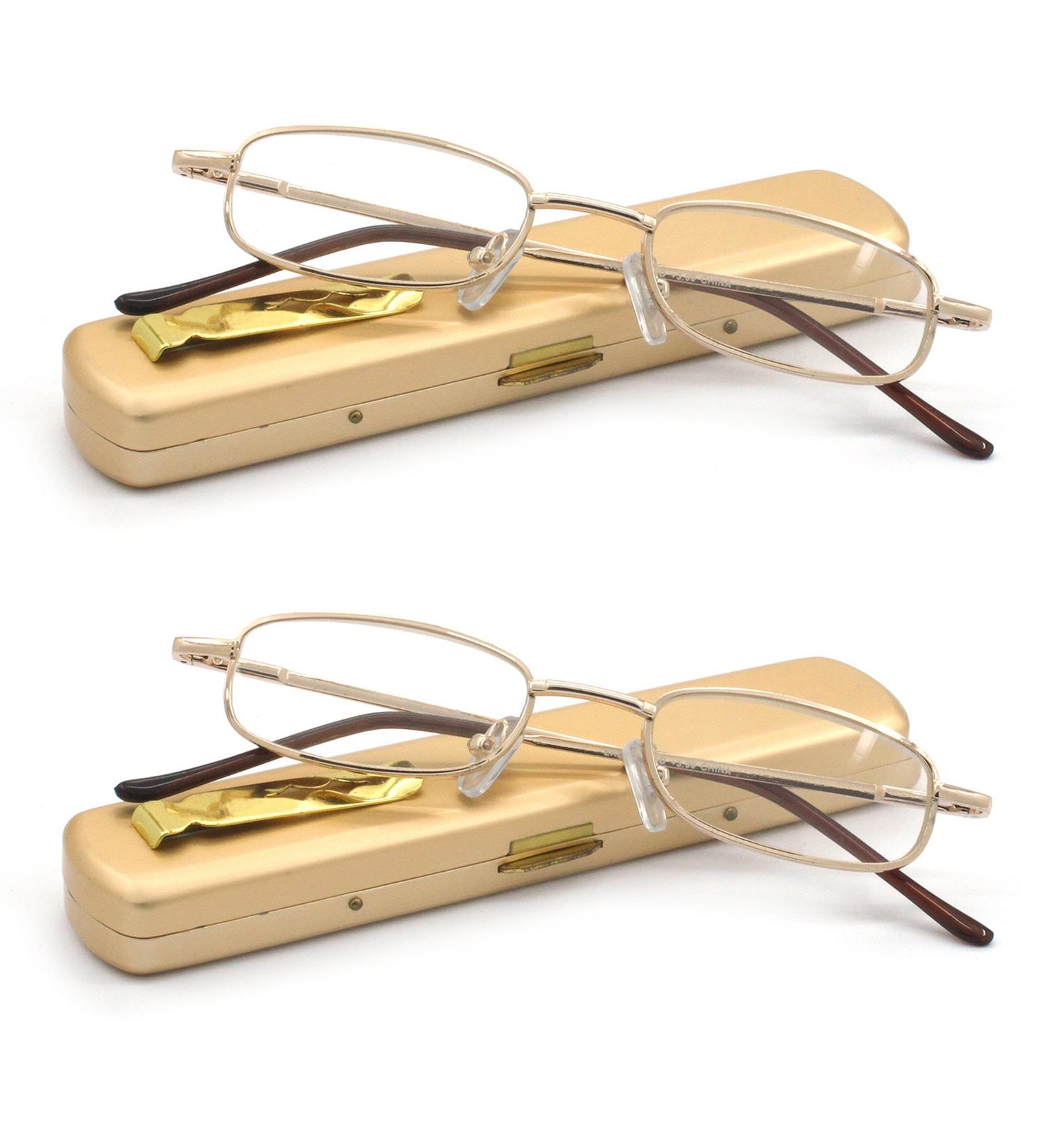Lightweight Portable Metal Reading Glasses 2pk - 1.0 Diopters Gold | Pocket Case | For Men & Women - International Shipping Available - Buy Online on GoSupps.com