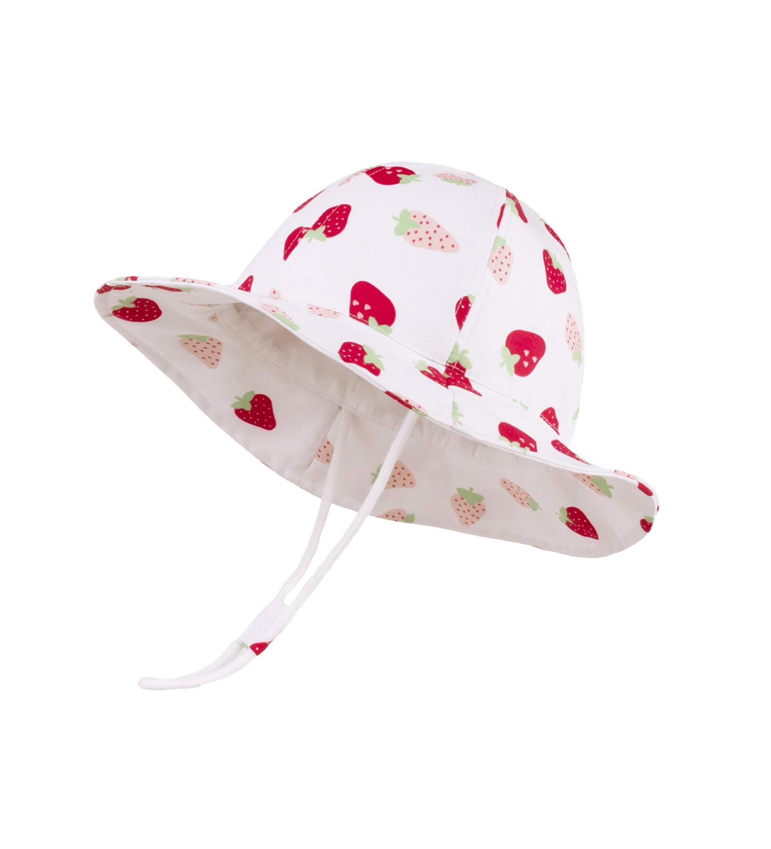 LANGZHEN Baby Girls Sun Protection Hat with Chin Strap | Adjustable Toddler Kids Wide Brim Play Hat | White -Strawberry 6-12 Months - Buy Online on GoSupps.com