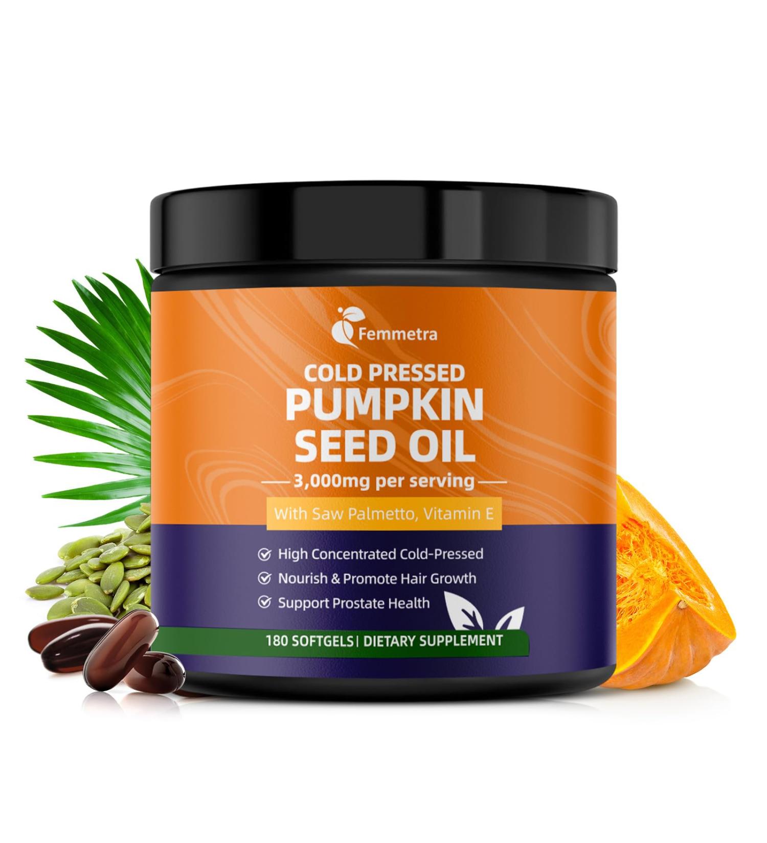 Pumpkin Seed Oil Capsules with Saw Palmetto High Concentrated Pumpkin Seed Oil Supplement for Hair Growth Urinary Bladder & Prostate Health Cold Pressed Vegan Non-GMO 180 Softgels 180 Count (Pack of 1) - Buy Online on GoSupps.com