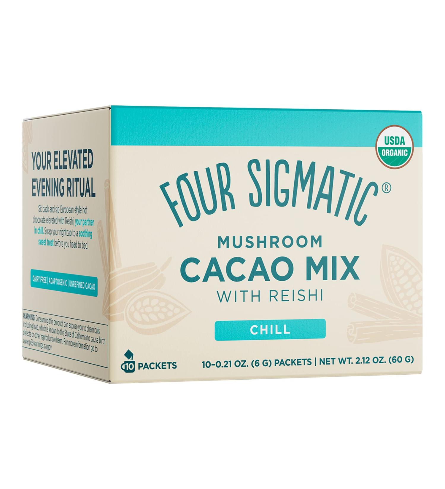Four Sigmatic Organic Reishi Mushroom Hot Cacao Mix - Stress & Sleep Support | Calm & Relax | Vegan & Gluten-Free | 10 Count - Buy Online on GoSupps.com