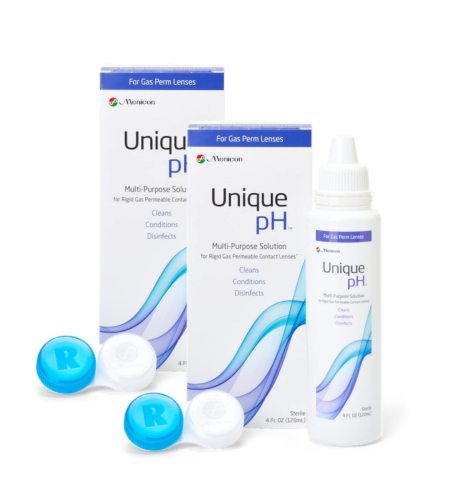 Menicon Unique pH Multi-Purpose Solution + RGP Lens Case - 4 fl oz (120ml) x 2 - Buy Online on GoSupps.com