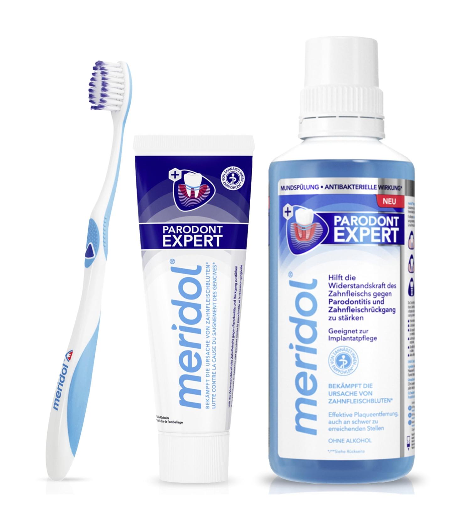 Meridol Set Parodont Expert | Toothpaste Mouthwash & Toothbrush for Stronger Gums | Fight Bleeding Gums & Periodontitis - Buy Online on GoSupps.com