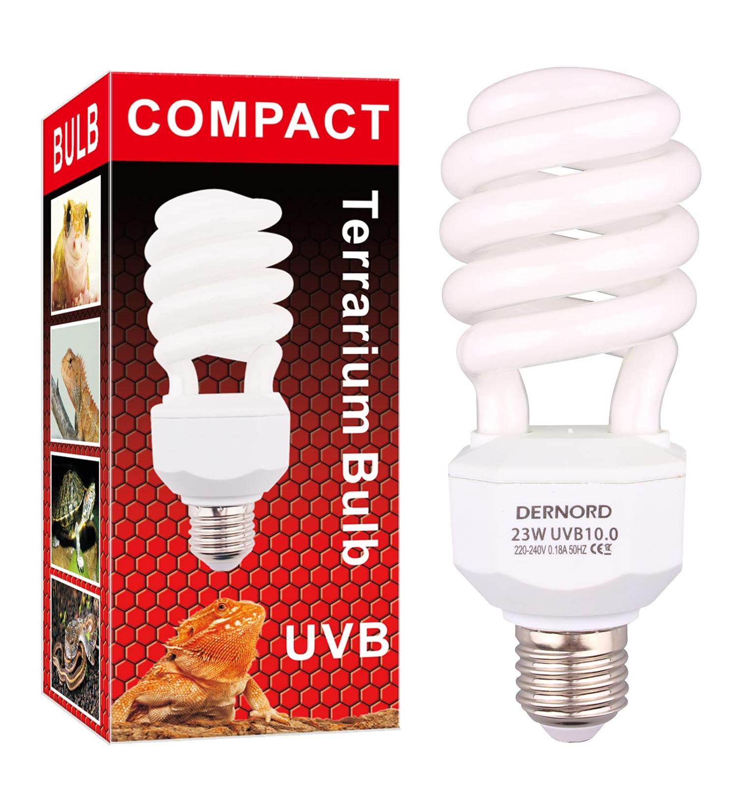 Dernord UVB and UVA Light Bulb 10.0 - 23W Compact Lamp for Lizard Leopard Gecko Turtle & Snake - Optimal UV Light for Reptile Care - Buy Online on GoSupps.com