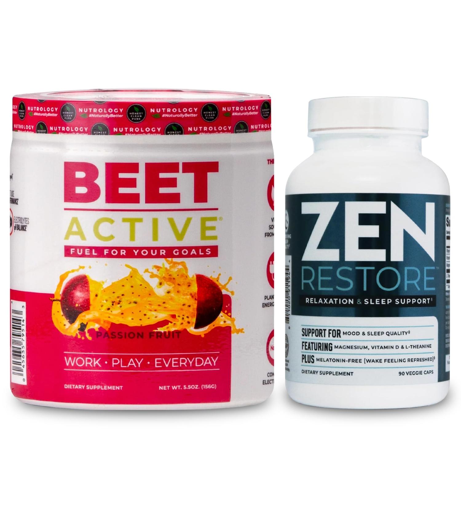 Nutrology Beet Active Natural Pre-Workout Powder Passion Fruit Flavor (30 Servings) Zen Natural Magnesium Supplement (30 Servings) - Buy Online on GoSupps.com