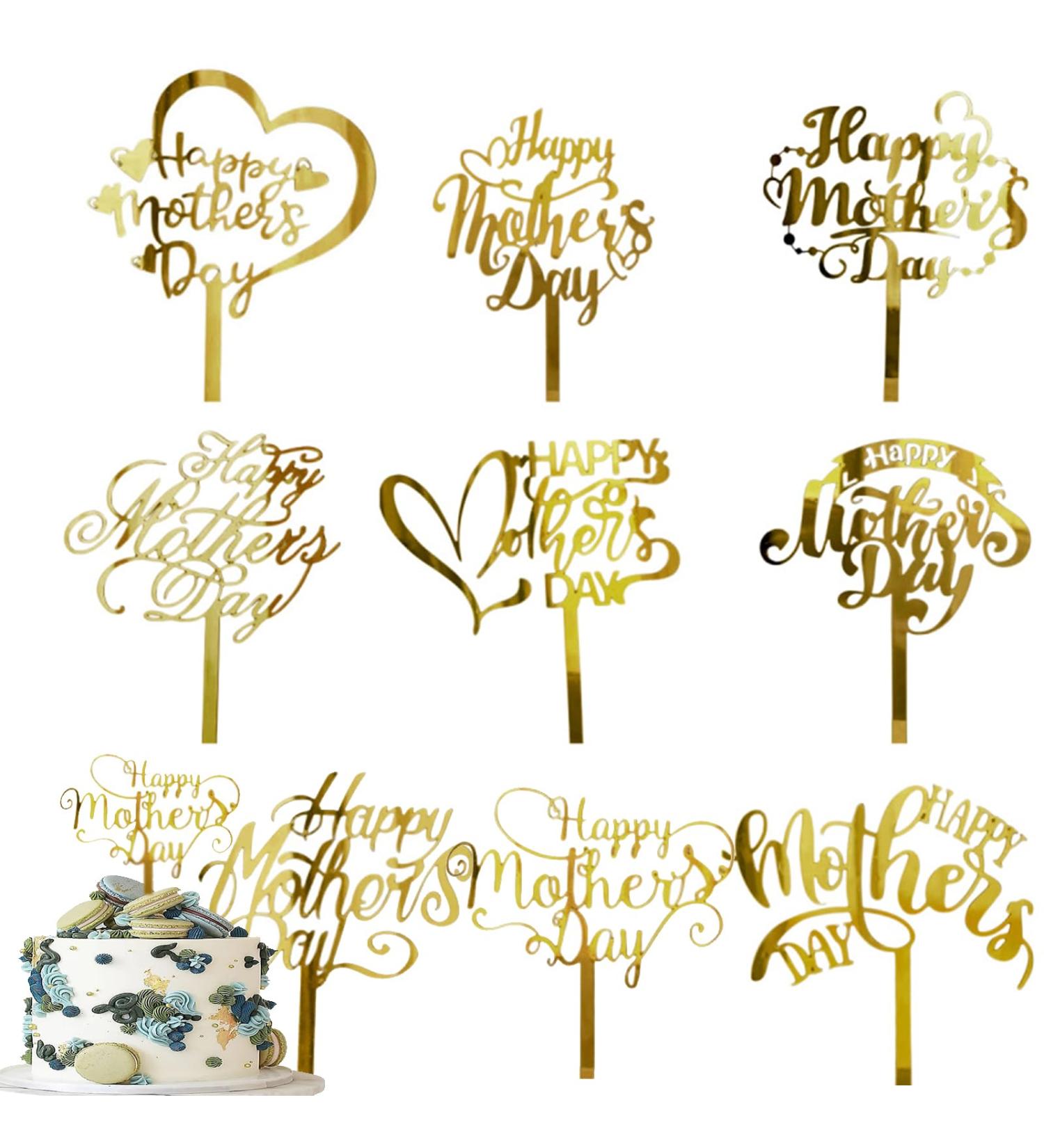 auwiyd Happy Mother's Day Cake Toppers Acrylic Cake Decorations Mother's Day Gold Acrylic Cake Toppers Cake Picks Cupcake Decorations for Mother's Day Birthday Cake Party 9 PCS - Buy Online on GoSupps.com