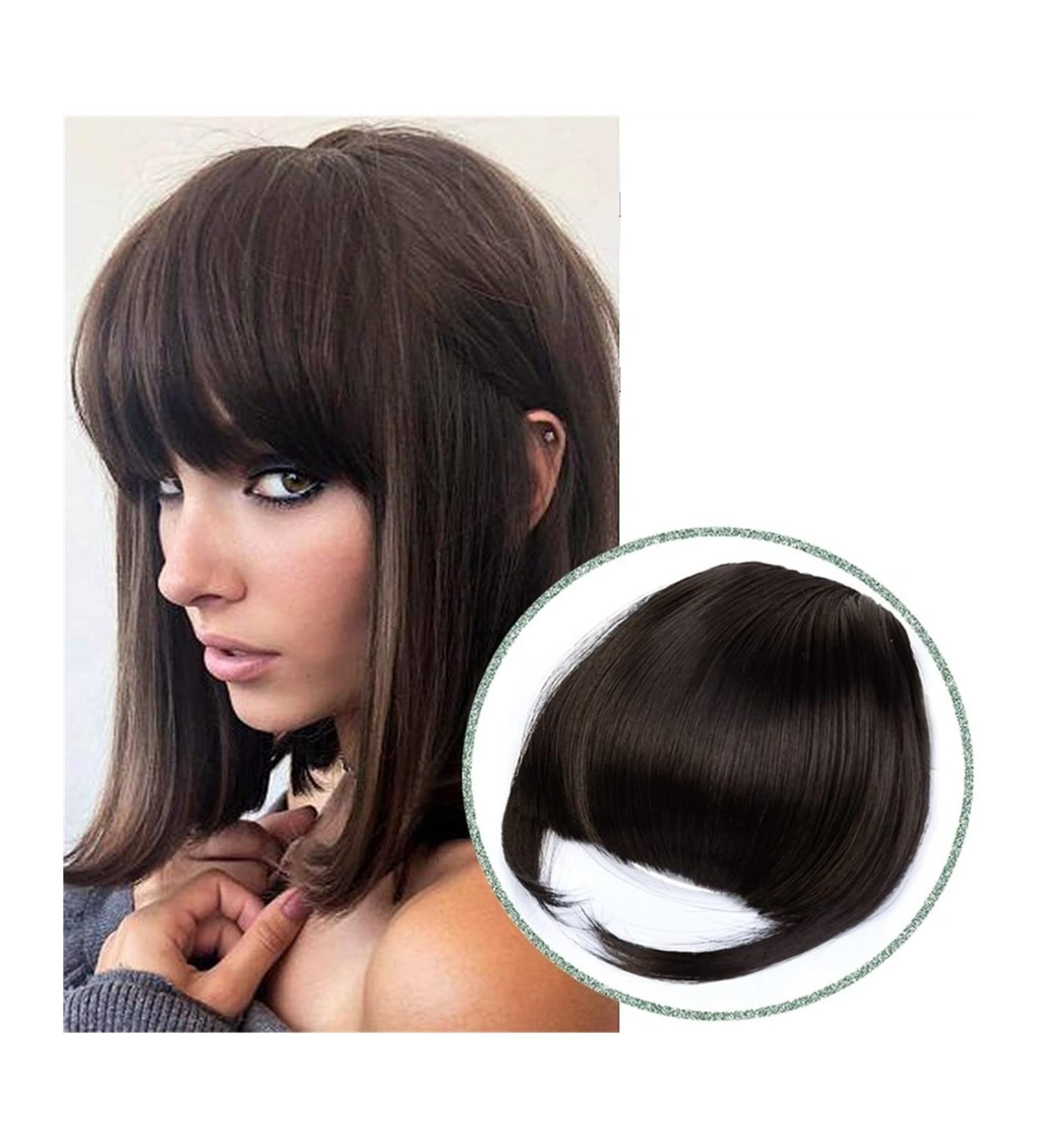 Bangs Clip in Bangs Fashion False Bangs Neat Fringe Hairpiece Thick Blunt Bangs Clip in Hair Extensions Synthetic Fake Bang Hair Piece Hair Accessories for Women Curved Bangs for Daily Wear (Color 4 thick bang - Buy Online on GoSupps.com