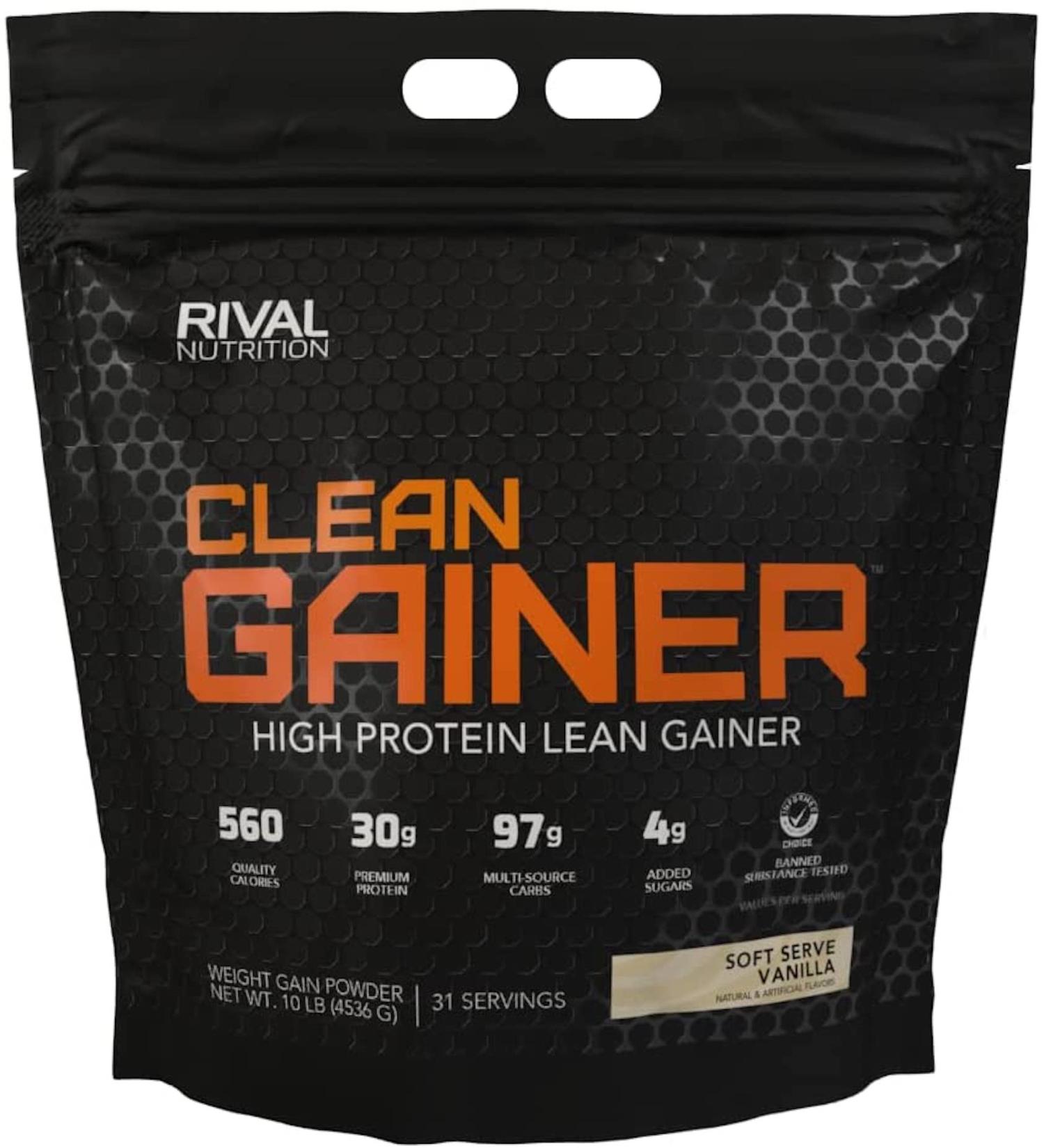 Rivalus Rival Nutrition Clean Gainer | High Protein Lean Mass Gainer Powder | 560 Calories 30g Protein 99g Multi-Source Carbs | 31 Servings (10LB Vanilla) Vanilla 31 Servings (Pack of 1) - Buy Online on GoSupps.com