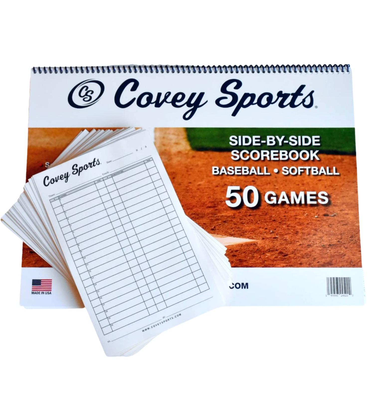 Covey Sports Baseball Softball Scorebook Side by Side Format (50 Games) + Lineup Cards (50-Pack) - Large Format Book with Line Up Card Sheets - Buy Online on GoSupps.com