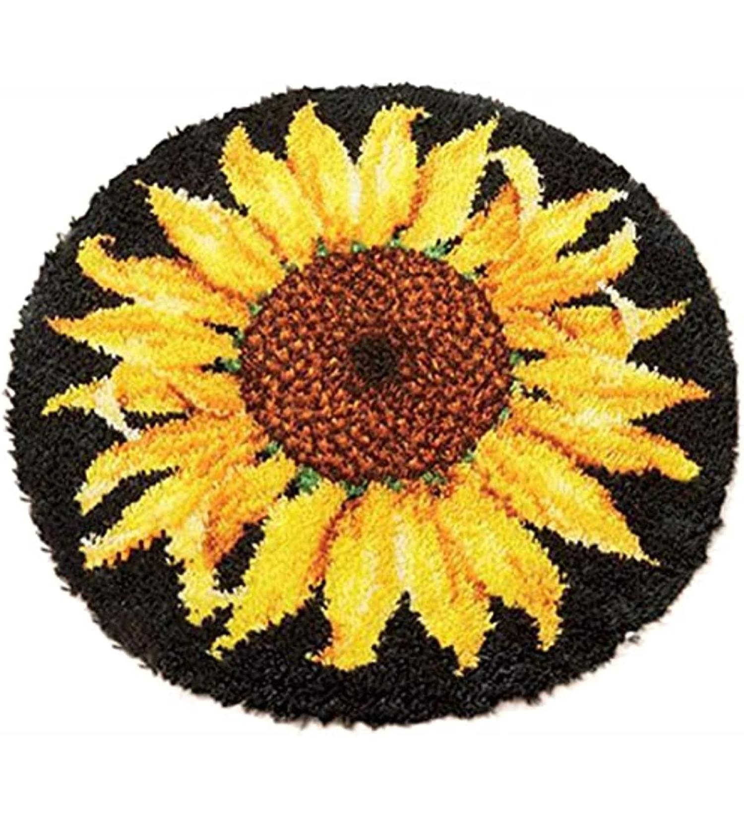 Sunflower Self Latch Hook Rug Kit 20.4 X 20.4 - DIY Crochet Yarn Embroidery Decoration - Buy Online on GoSupps.com
