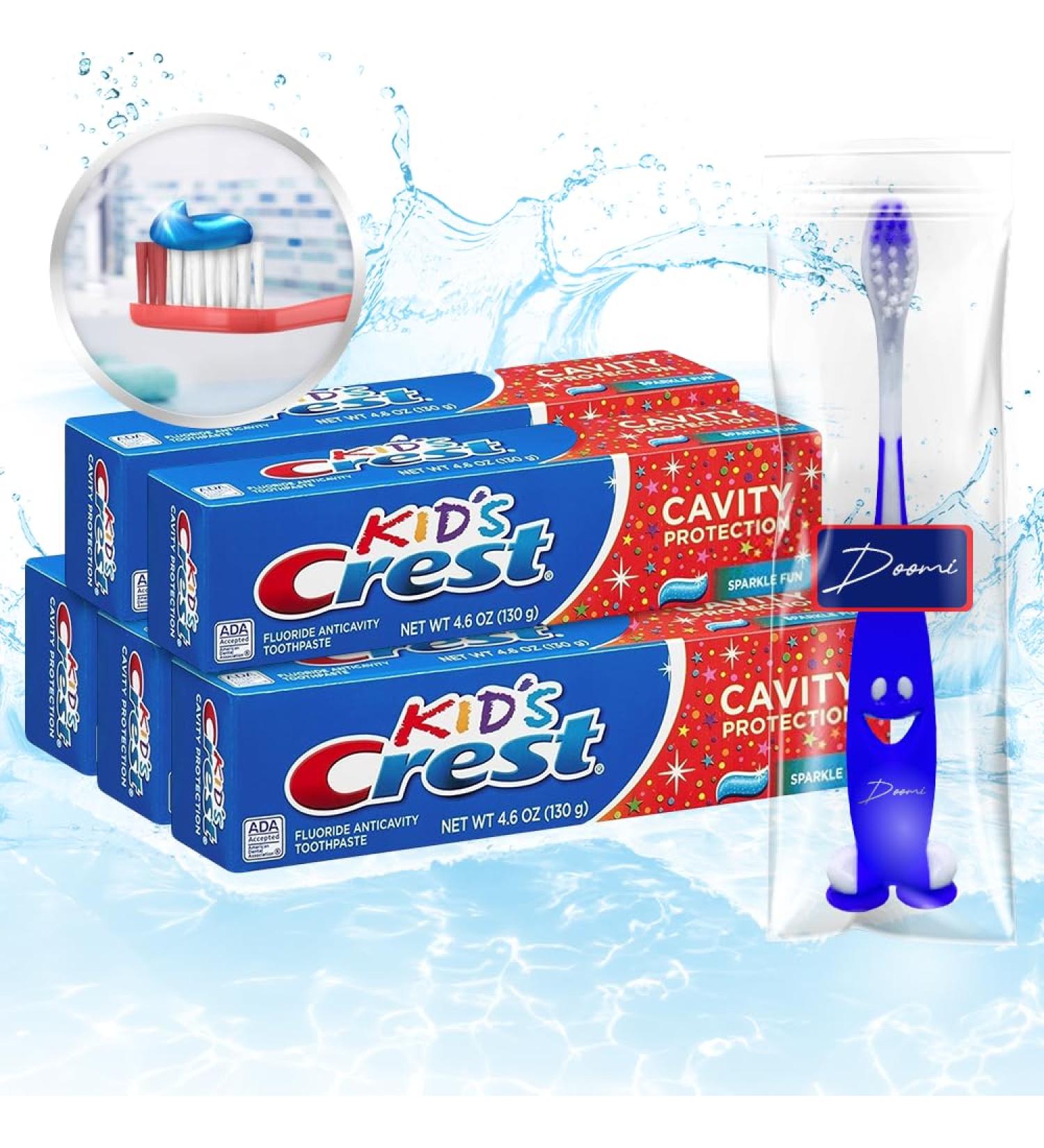 Fluoride Kids Toothpaste 4.6 oz - Cavity Protection Sparkle Fun Flavor & Doomi Smiley Suction Toothbrush - Buy in Bulk Online - Buy Online on GoSupps.com