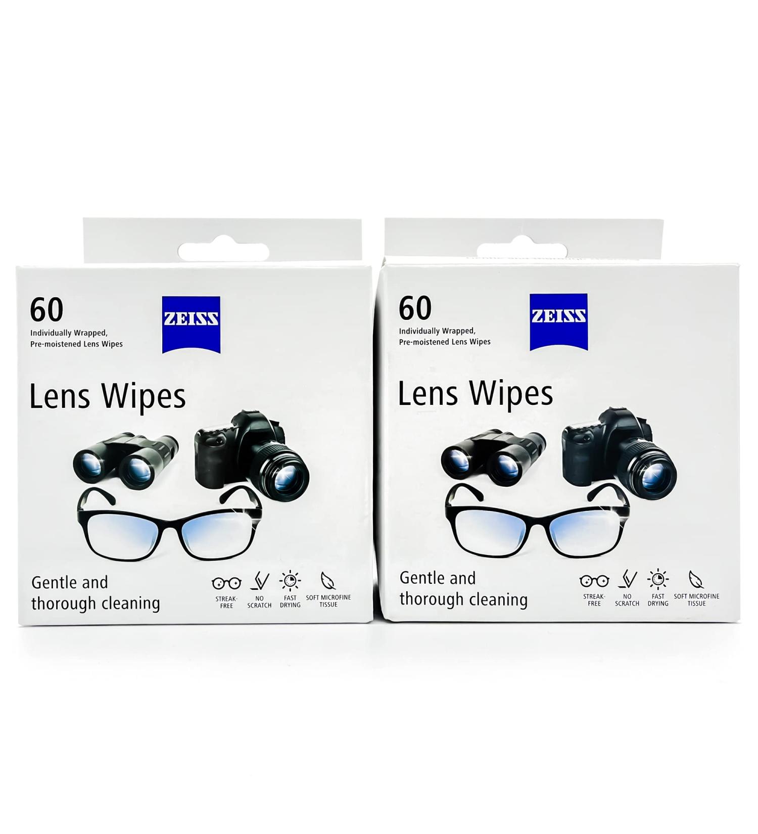 Zeiss Pre-Moistened Lens Cleaning Wipes - 60 Count (2 Pack) | 6x5 Inches | Effective & Convenient Eyeglass Cleaner - Buy Online on GoSupps.com