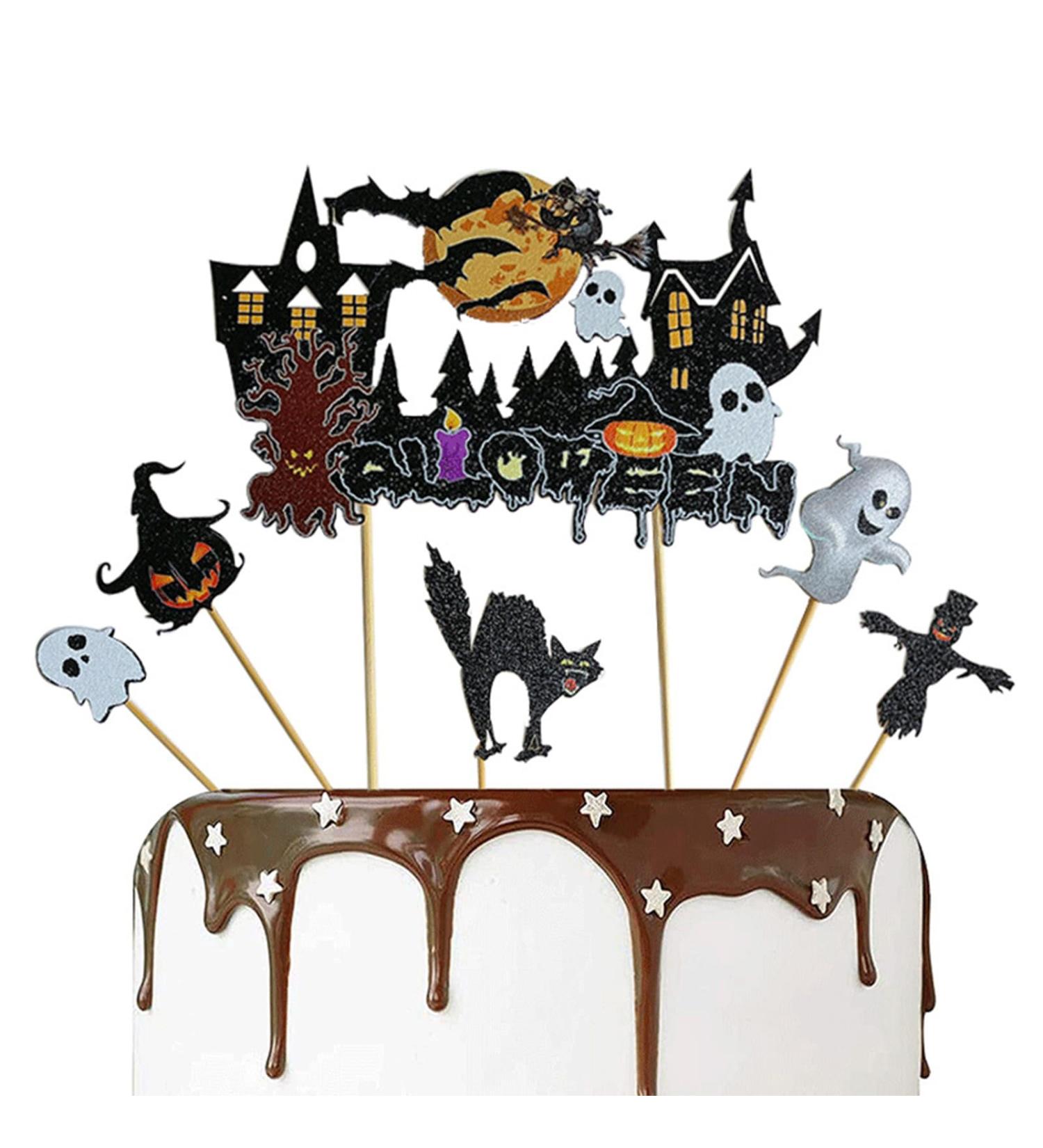 EOQPDECD 11 Pcs Halloween Cake Toppers 1 Big and 10 Small Demon Pumpkin Black Cat Ghost Cake Decors Cupcake Toppers for Halloween Theme Party Birthday Cake Decors Supplies - Buy Online on GoSupps.com