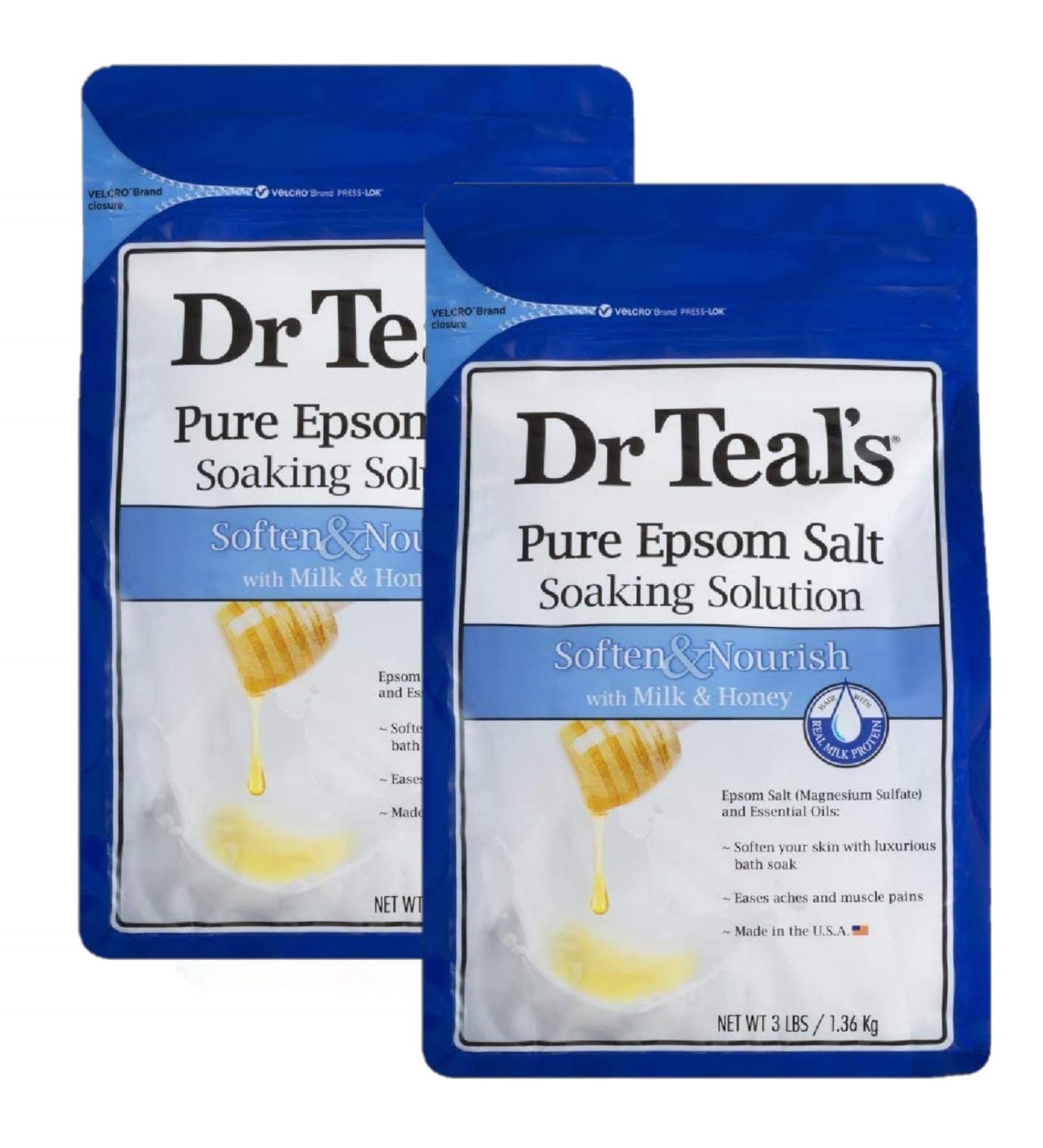 Dr. Teals Milk & Honey Soaking Solution Gift Set (2 Pack 3lbs) - Epsom Salt & Essential Oils for Skin Softening, Muscle Pain Relief, and Stress Relief - Buy Online on GoSupps.com