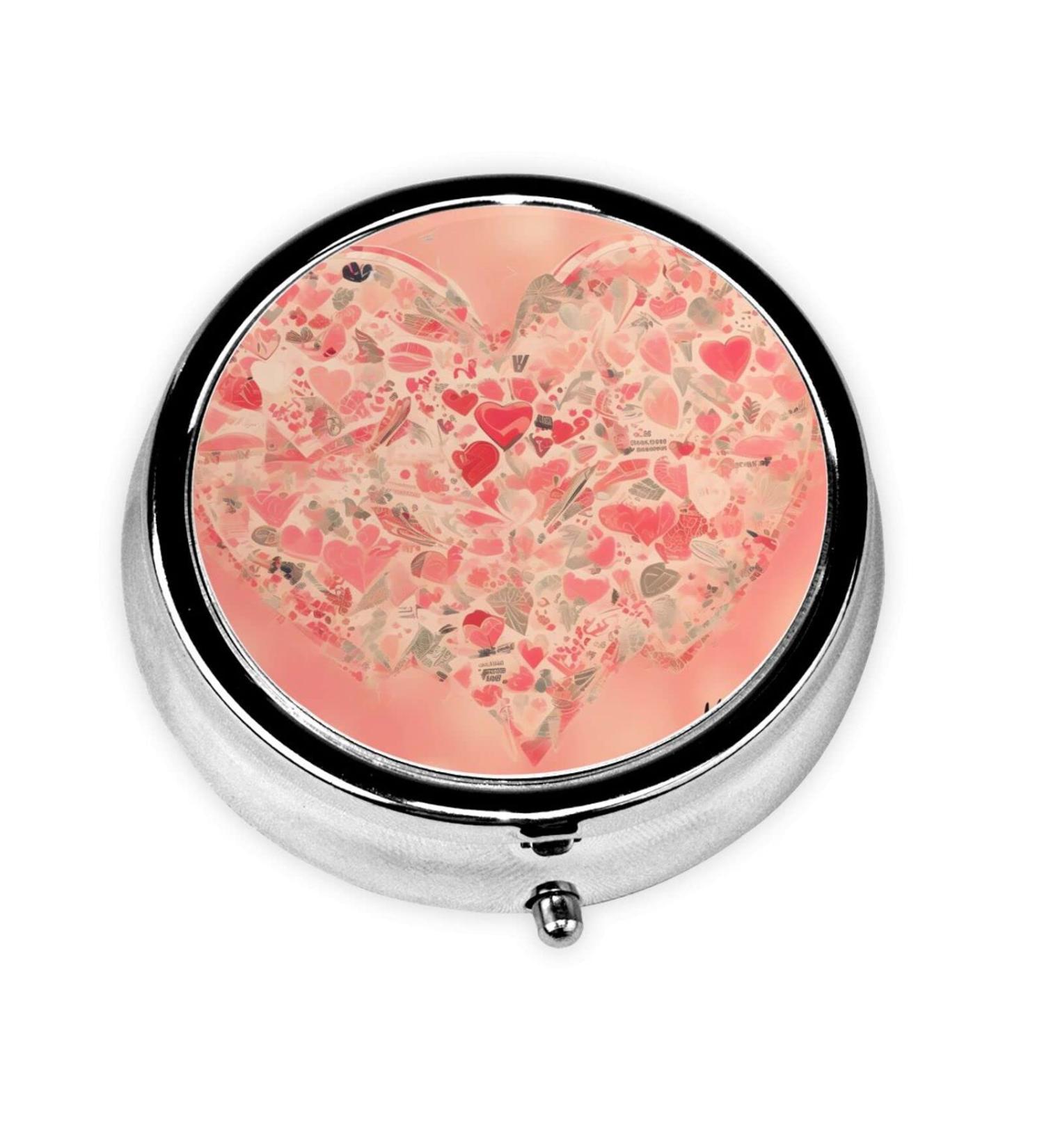 Red Heart Flowers Round Pill Box - 3 Compartment Organizer & Portable Travel Solution - Buy Online on GoSupps.com