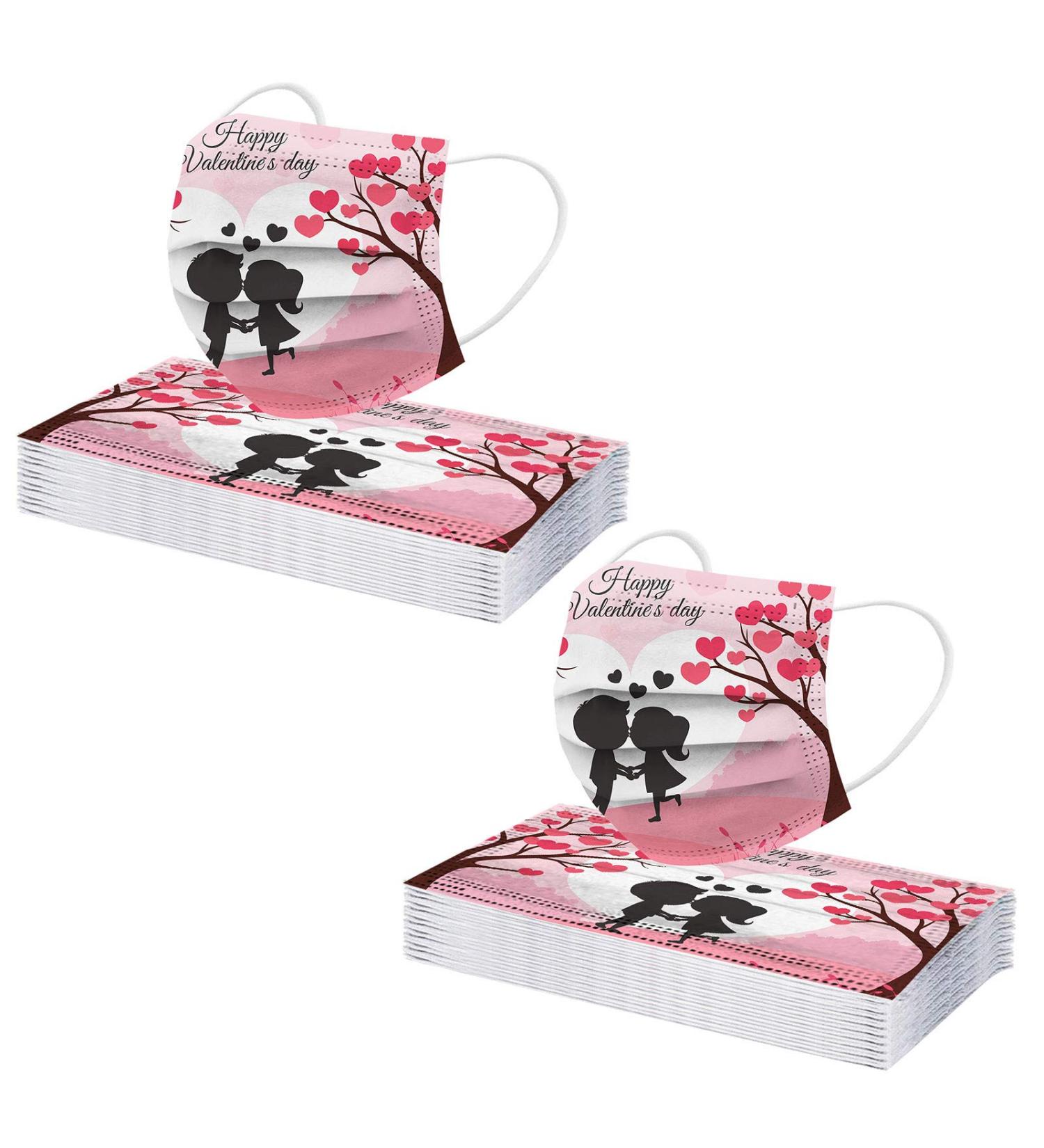 ZQP 20PCS Disposable Face_Mask Valentine's Day Face_Masks for Adult Heart Shaped Design 3Ply Breathable Anti-Dust Safety Protection with Elastic Earloop & Nose Bridge - Buy Online on GoSupps.com