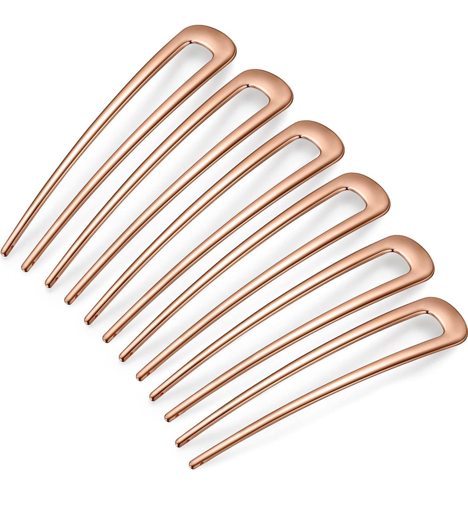 6-Piece Rose Gold U-Shaped Hairpins for Women and Girls - French Hair Pin Fork Sticks for Updo Chignon Buns - Buy Online on GoSupps.com