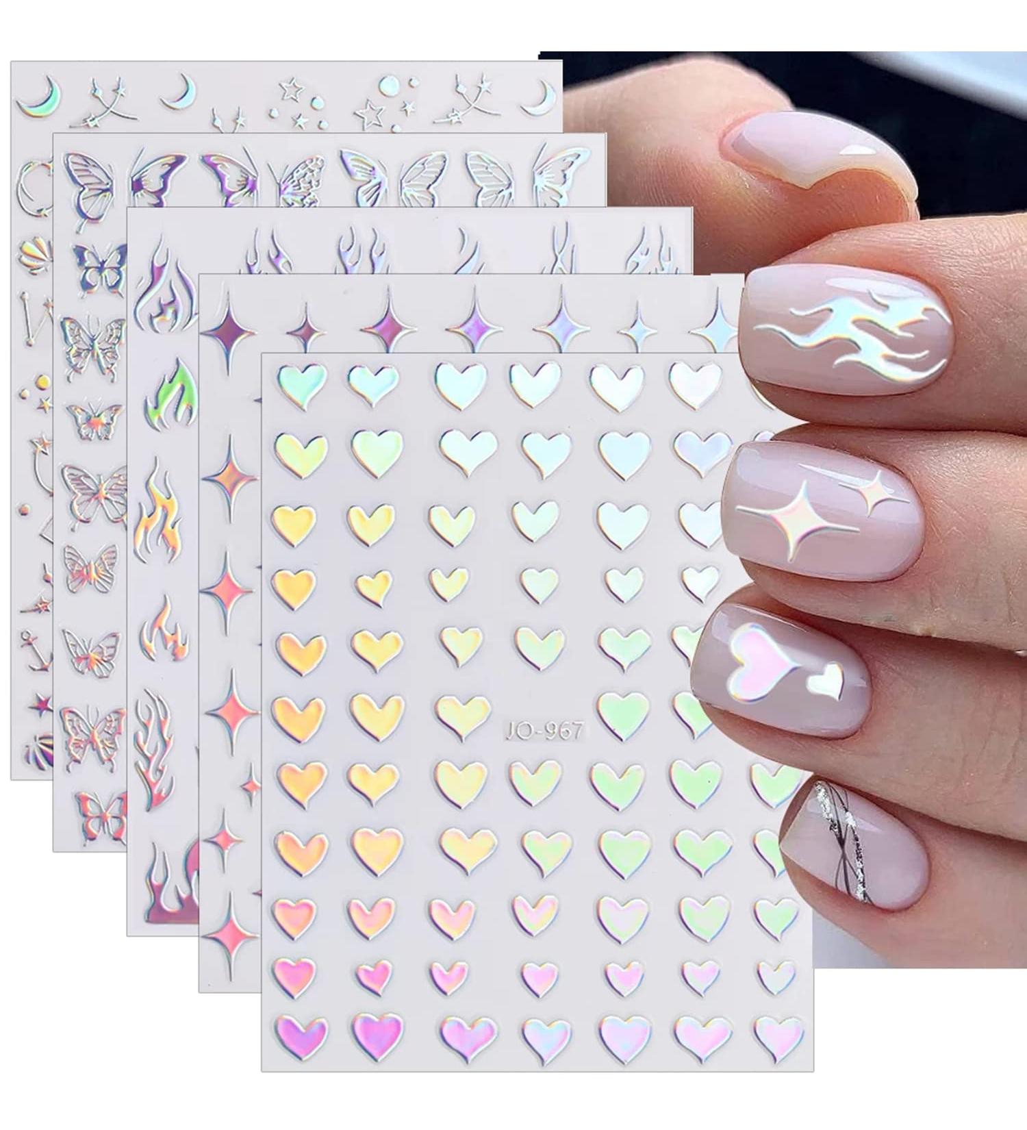 8 Sheets Butterfly Nail Art Stickers - 3D Self Adhesive Designs for Women and Girls | Holographic Glitter, Flame, and Flowers Nail Decals - DIY Manicure Tips - Buy Online on GoSupps.com