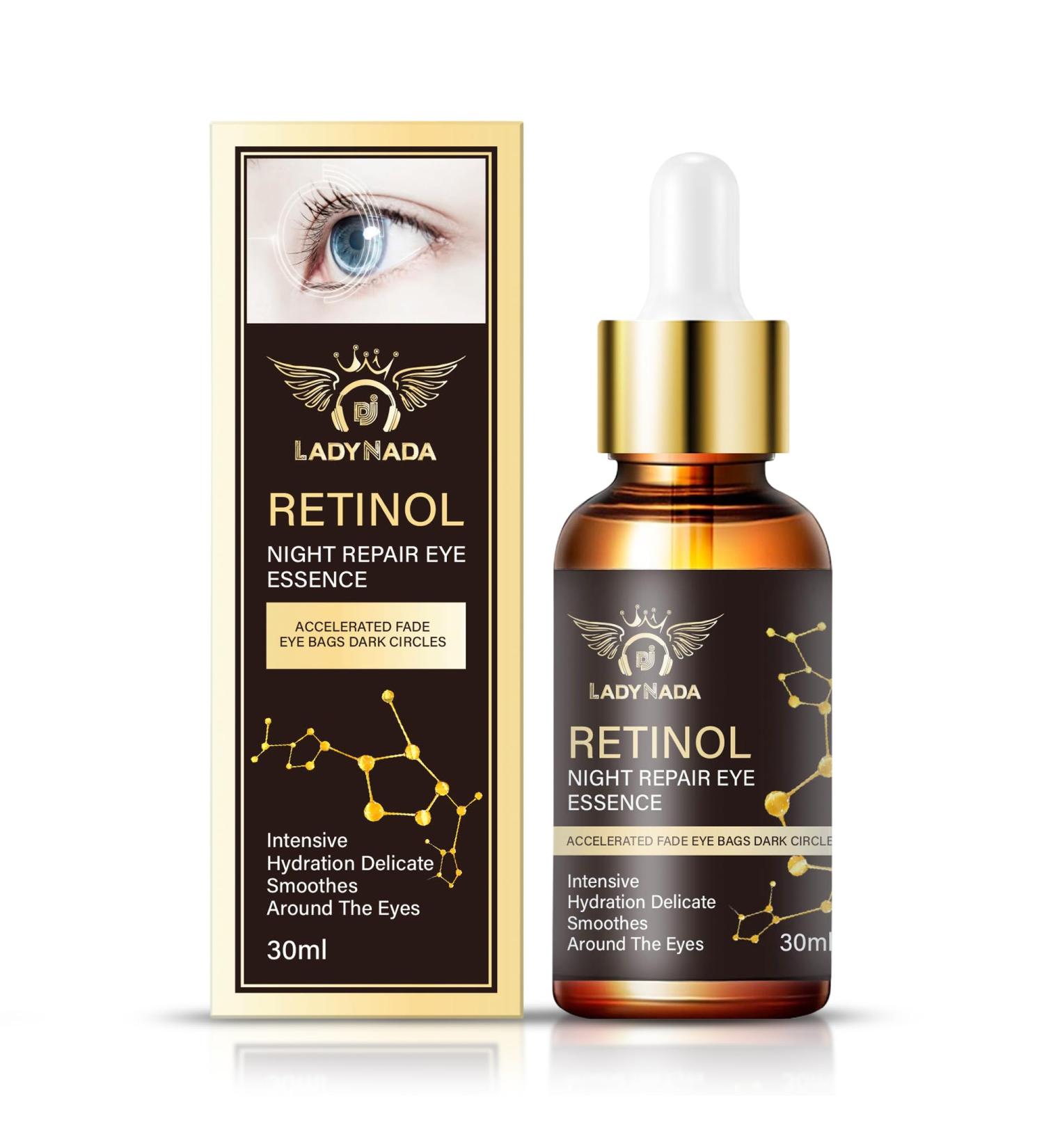 LADY NADA Retinol Eye Serum - Hydrating Anti-Aging Night Repair for Dark Circles & Fine Lines - Collagen & Natural Extracts - 1.00 Fl Oz - Buy Online on GoSupps.com