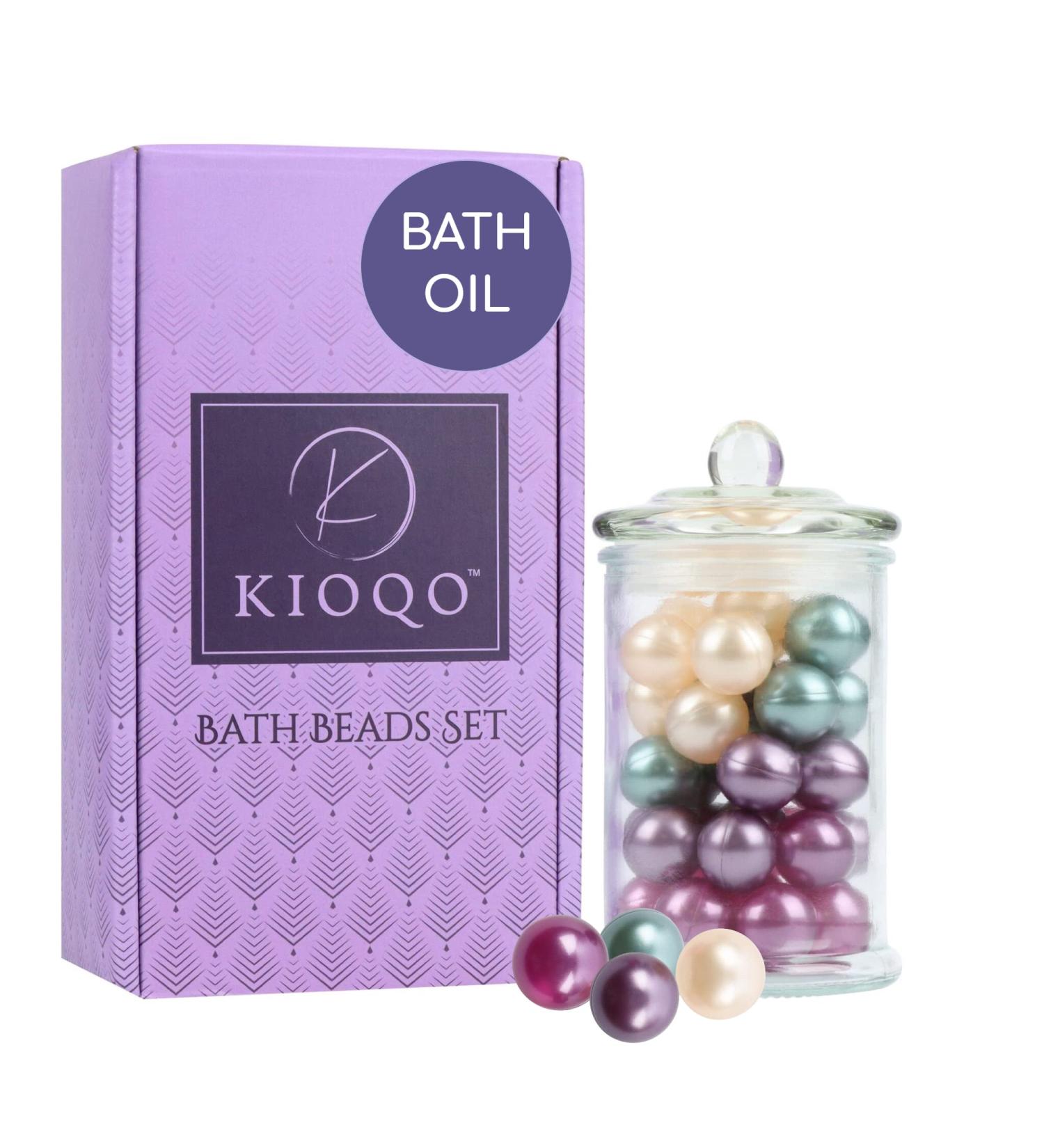 KIOQO Bath Oil Beads 90s - Natural Oil Pearls Bulk | 4 Scent Set | Pack of 40 - Bathtub Gift Set - Buy Online on GoSupps.com