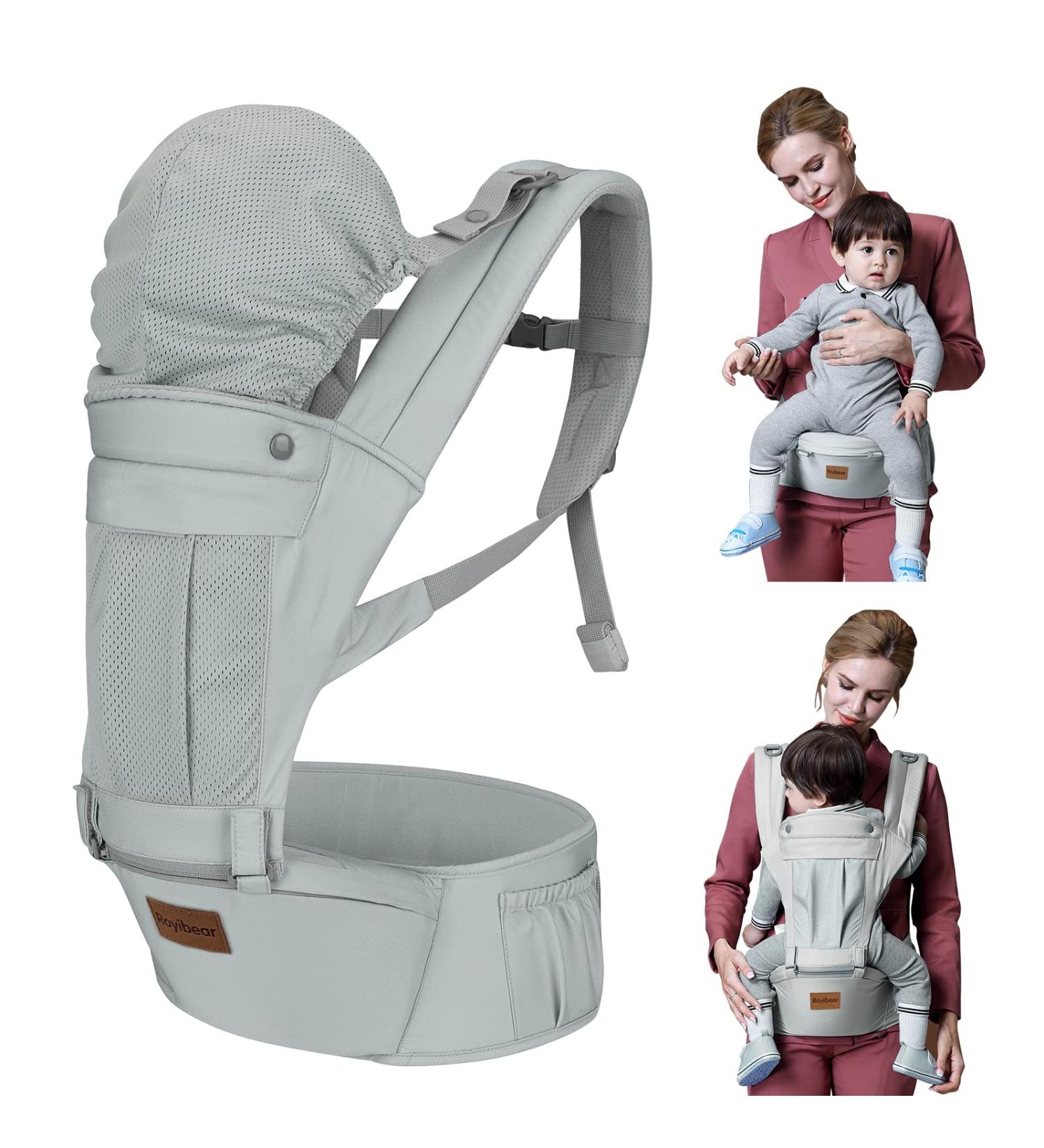Ergonomic 6-in-1 Baby Carrier with Hip Seat and Detachable Hood - Grey | Newborn to Toddler | 5-36 Months | Adjustable Size - Buy Online on GoSupps.com