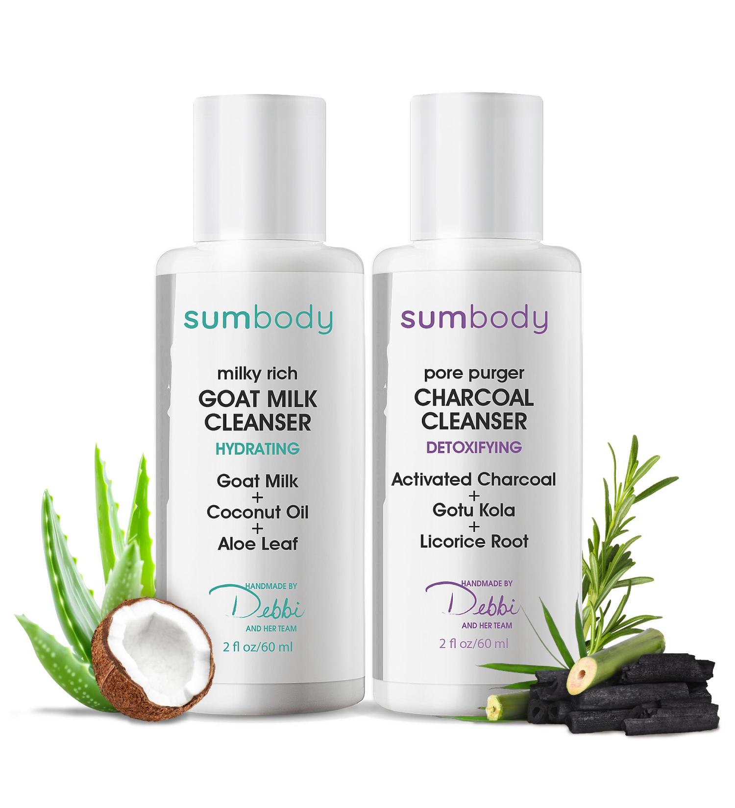 Goat Milk & Charcoal Face Wash Duo - Hydrating Detoxifying Cleanser for Oily Skin Organic Day & Night Travel Size Made in USA - Buy Online on GoSupps.com